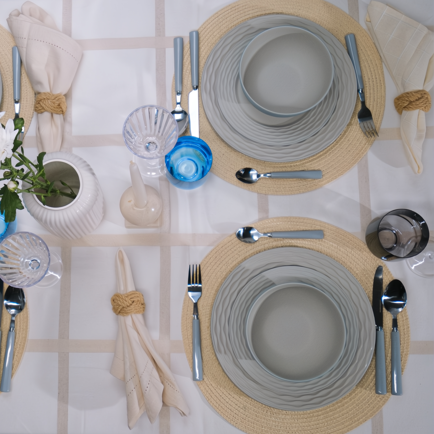 Flamefield Ripple Sand 12-delig melamine servies zand/grijs