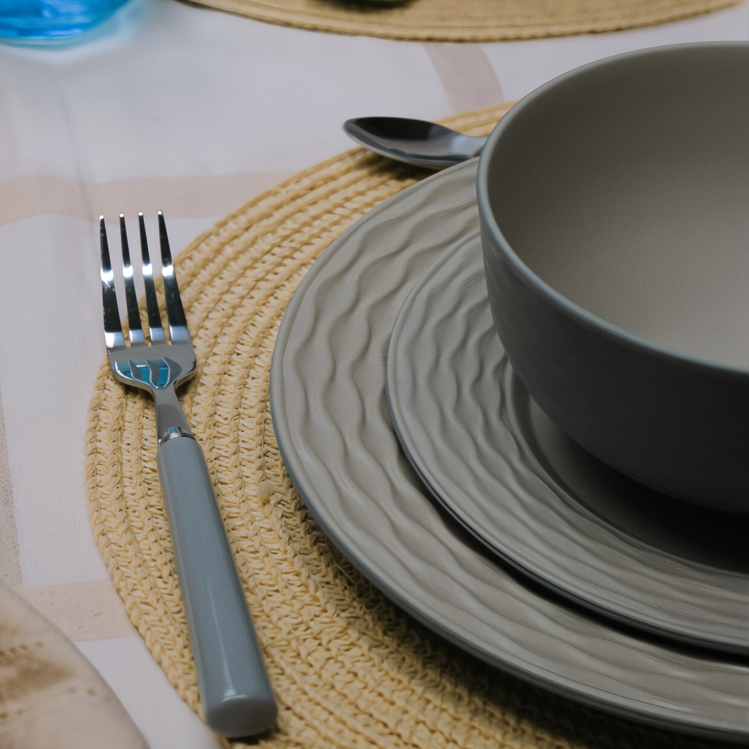 Flamefield Ripple Sand 12-delig melamine servies zand/grijs