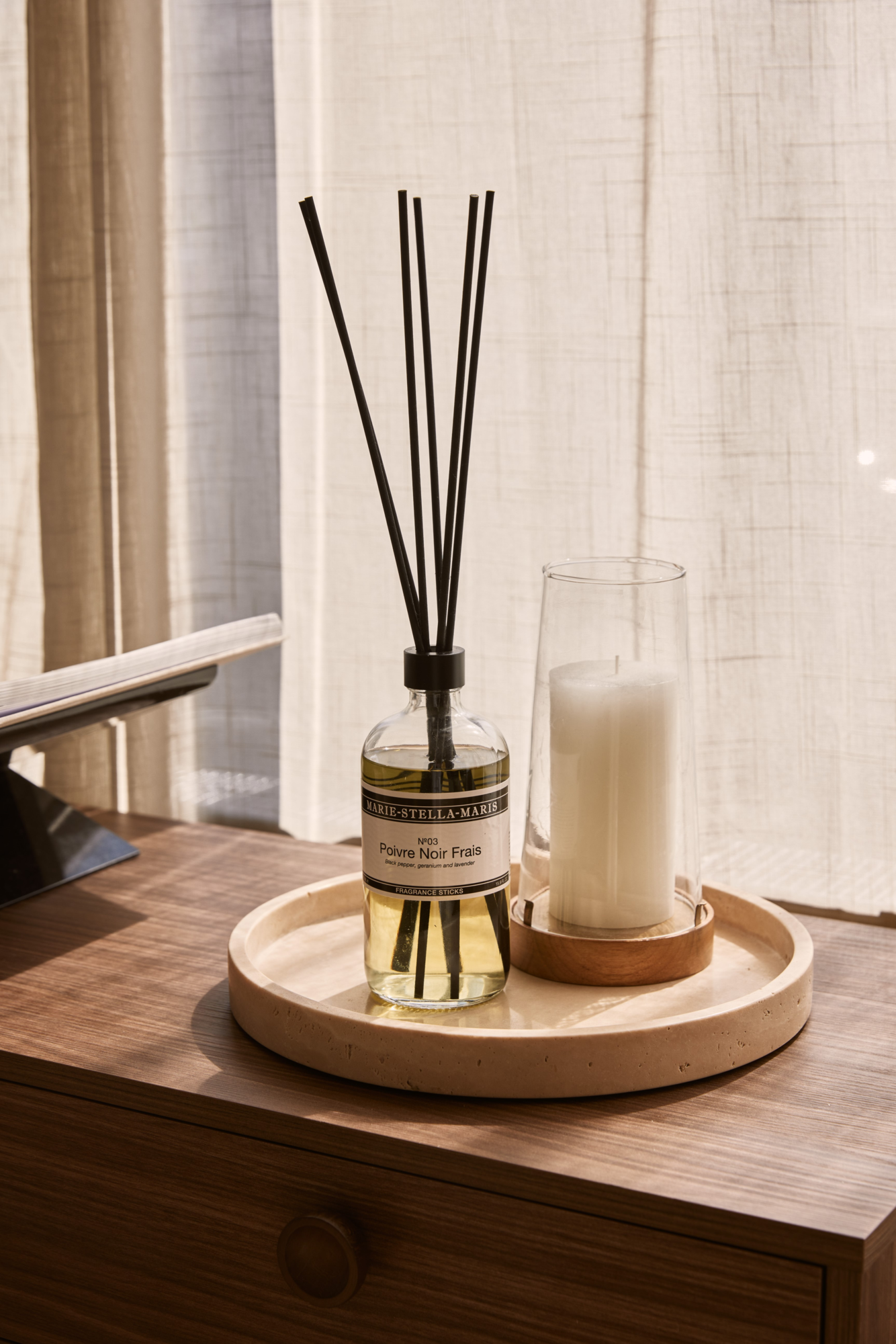 Travertine dienblad rond met rand