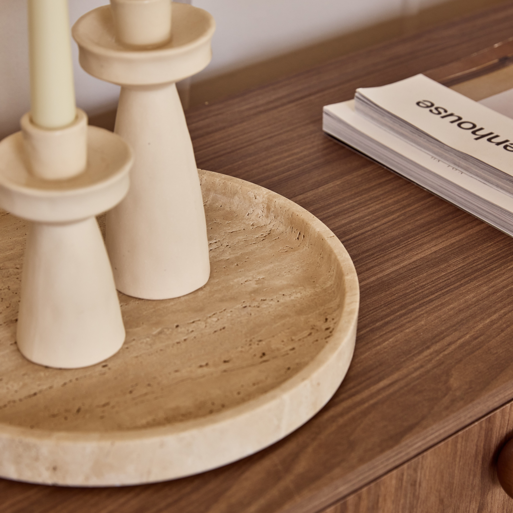 Travertine dienblad rond met rand