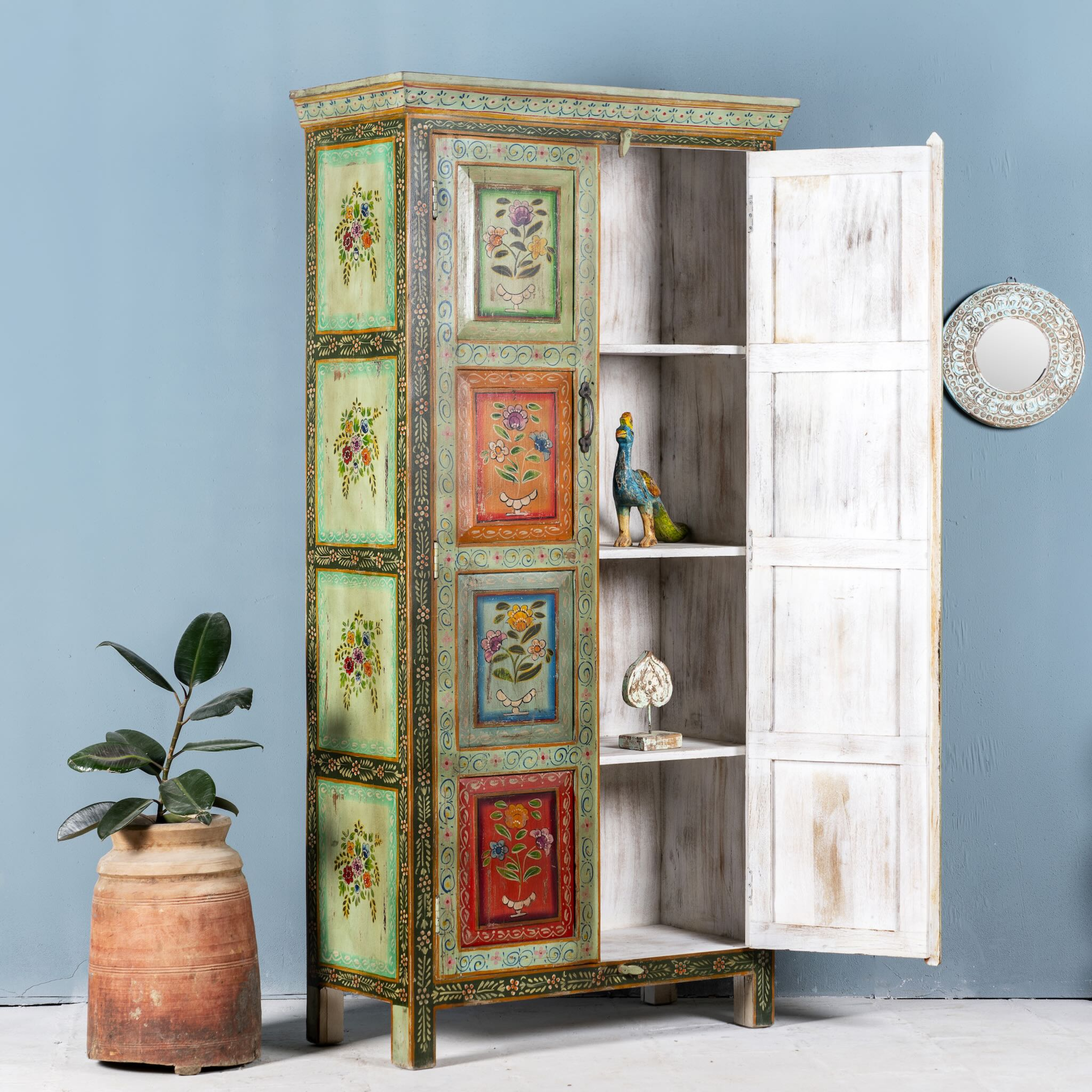Sangrur - Handbeschilderde Teakhouten Kast 180cm