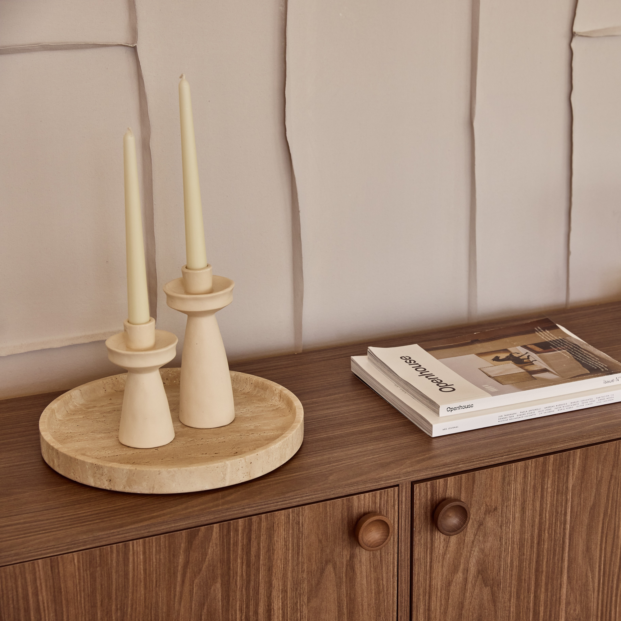 Travertine dienblad rond met rand