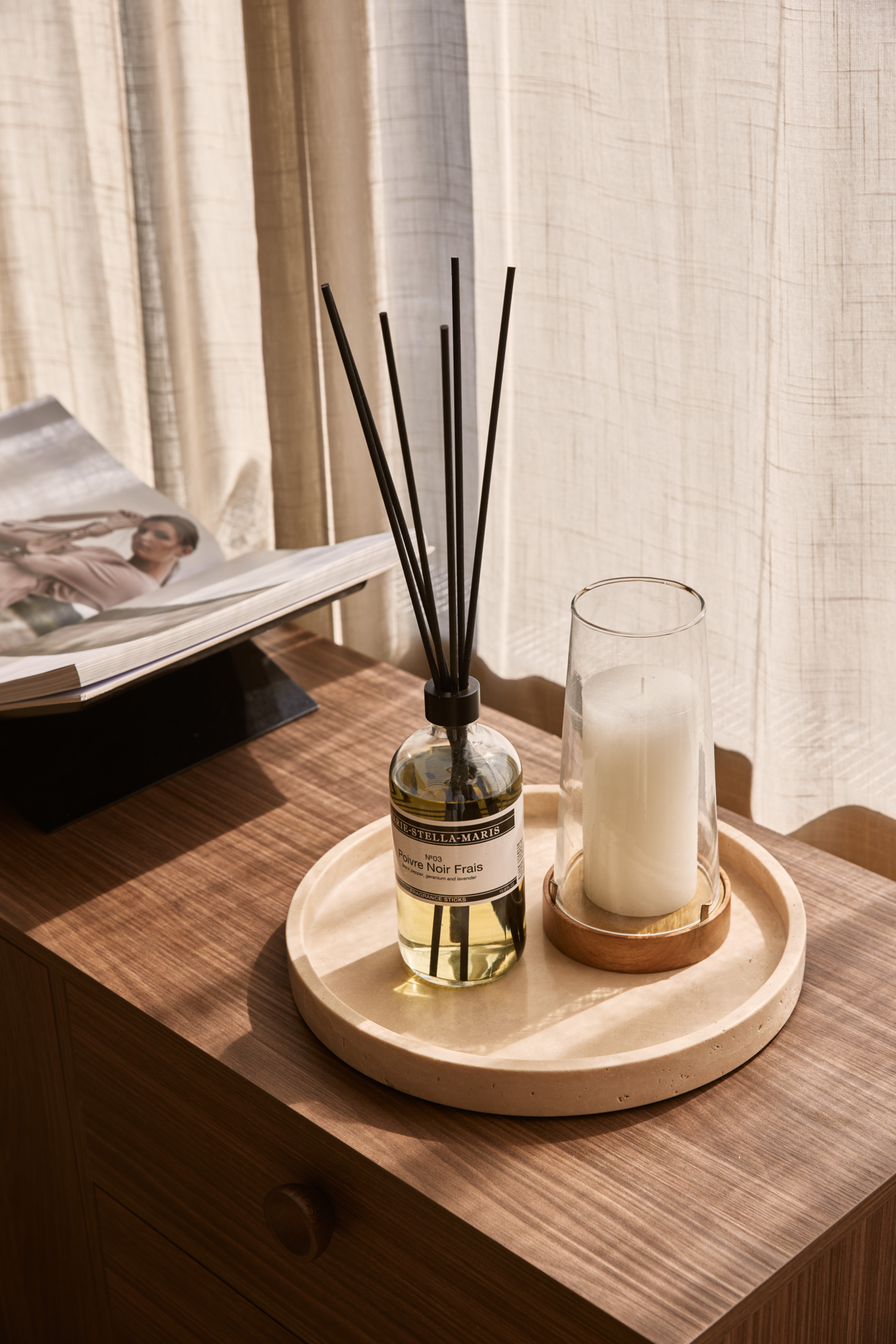 Travertine dienblad rond met rand