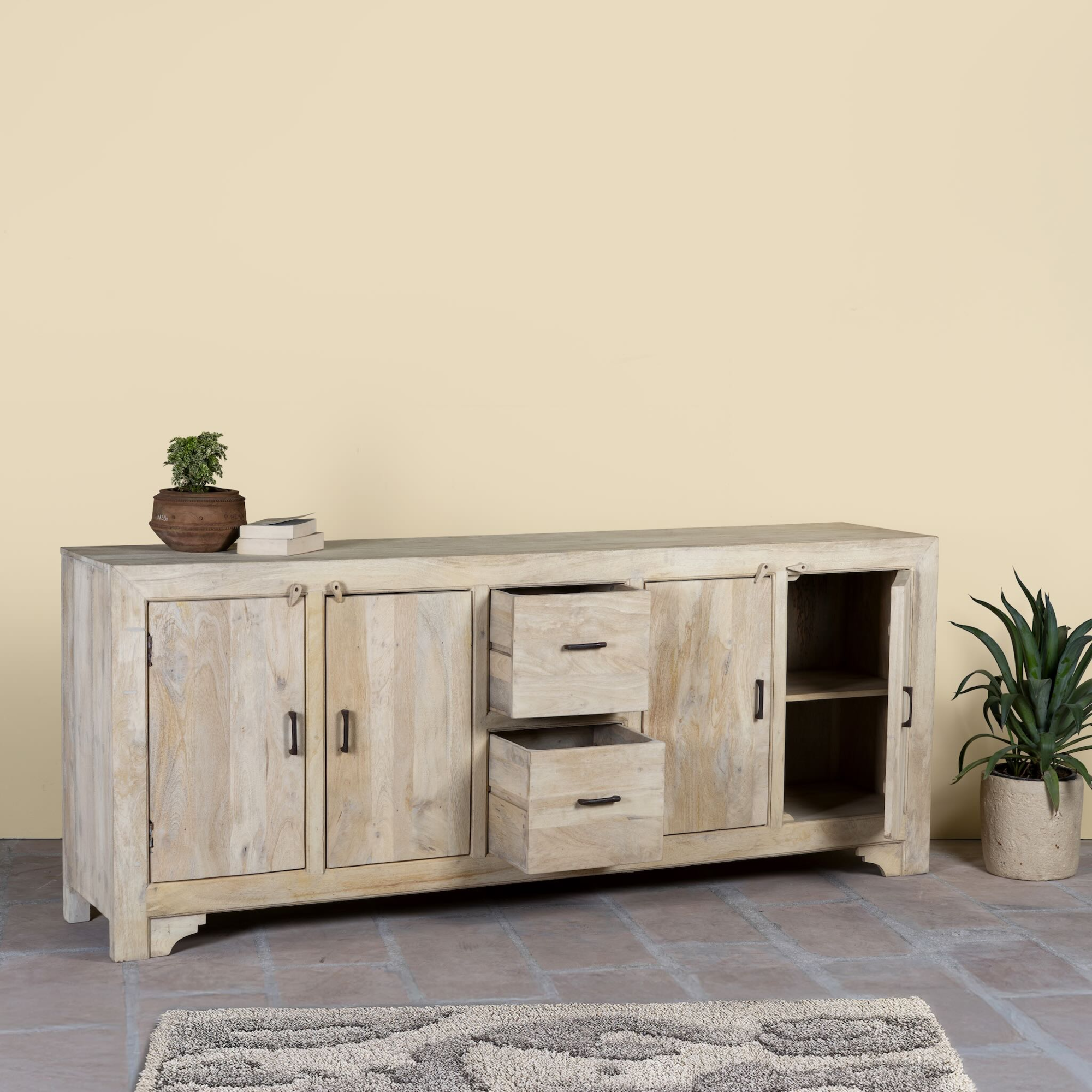 Anya - Vintage Houten Dressoir Ibiza Stijl 220cm