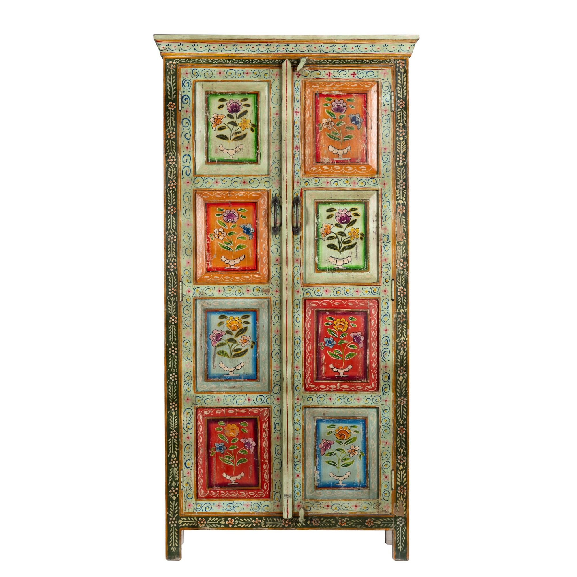 Sangrur - Handbeschilderde Teakhouten Kast 180cm