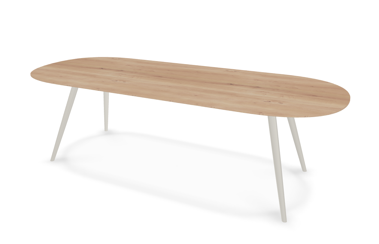 They &amp; Me eettafel Joy – plat ovaal – eiken rustiek bianco olie – onderstel RAL9010 zuiverwit