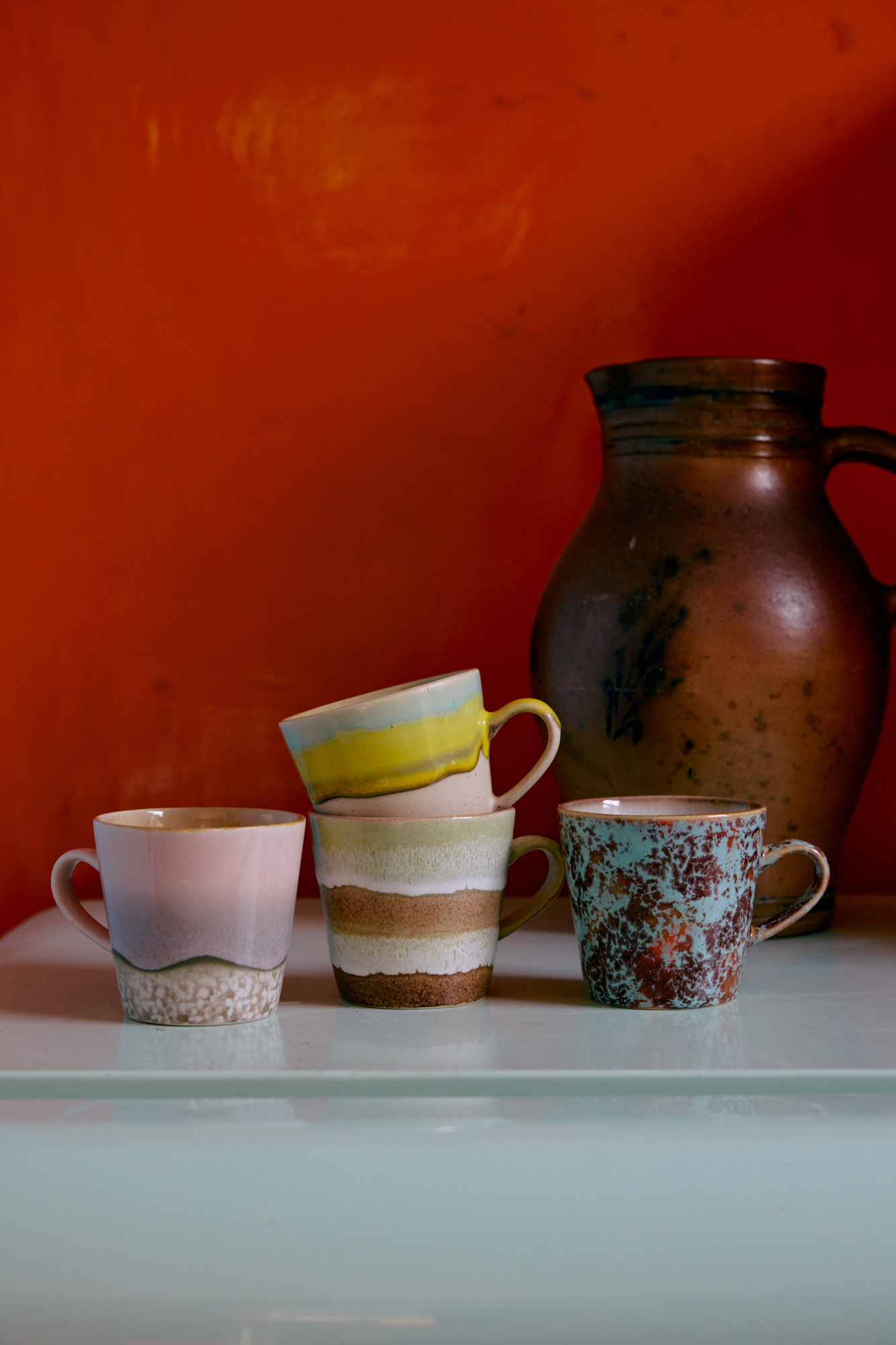 70s ceramics: americano mugs, rococo (set of 4)
