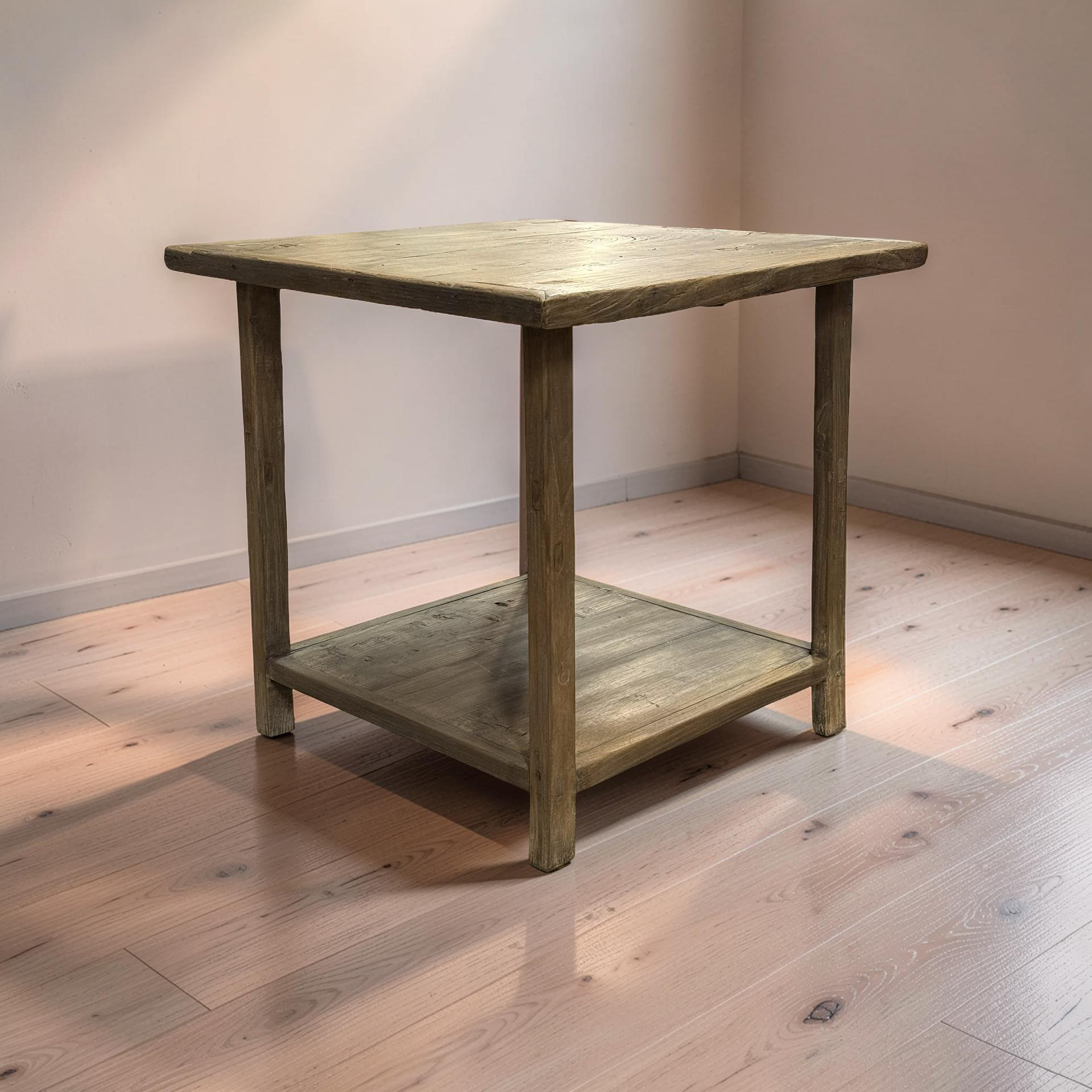 Bijzettafel vierkant met onder plank naturel