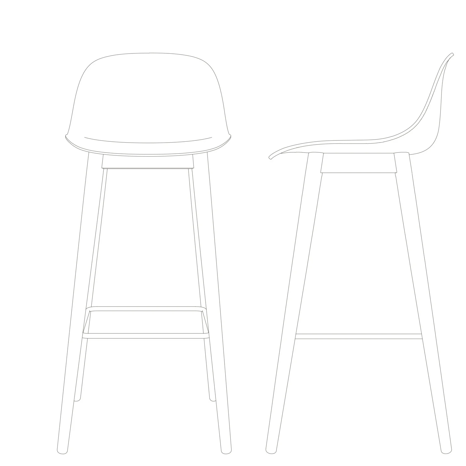 Muuto barkruk met rugleuning Fiber Bar Stool Wood Base