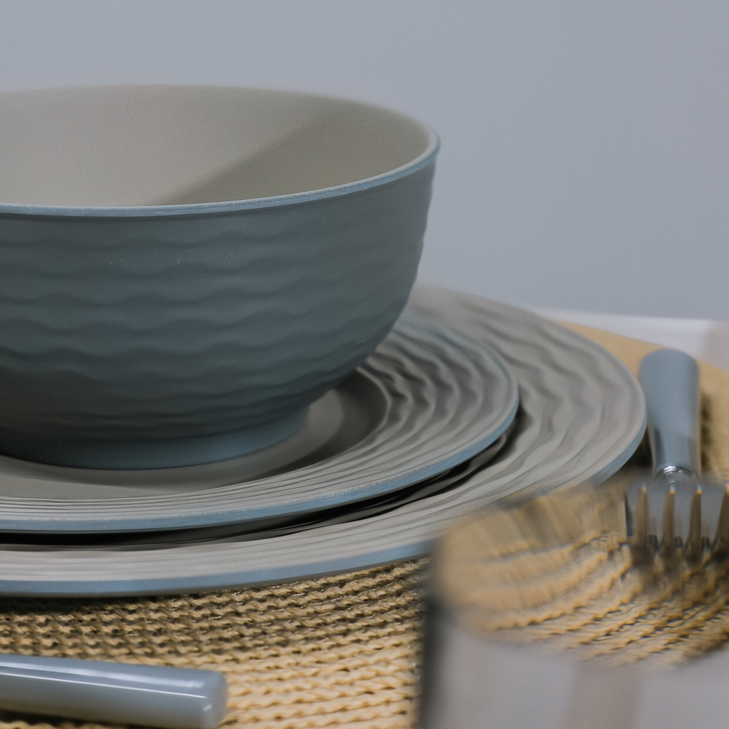 Flamefield Ripple Sand 12-delig melamine servies zand/grijs