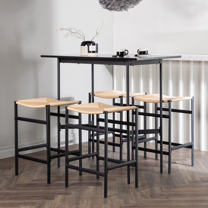 Barkurk Roan metalen zwart - met rotan zitting - 66 cm