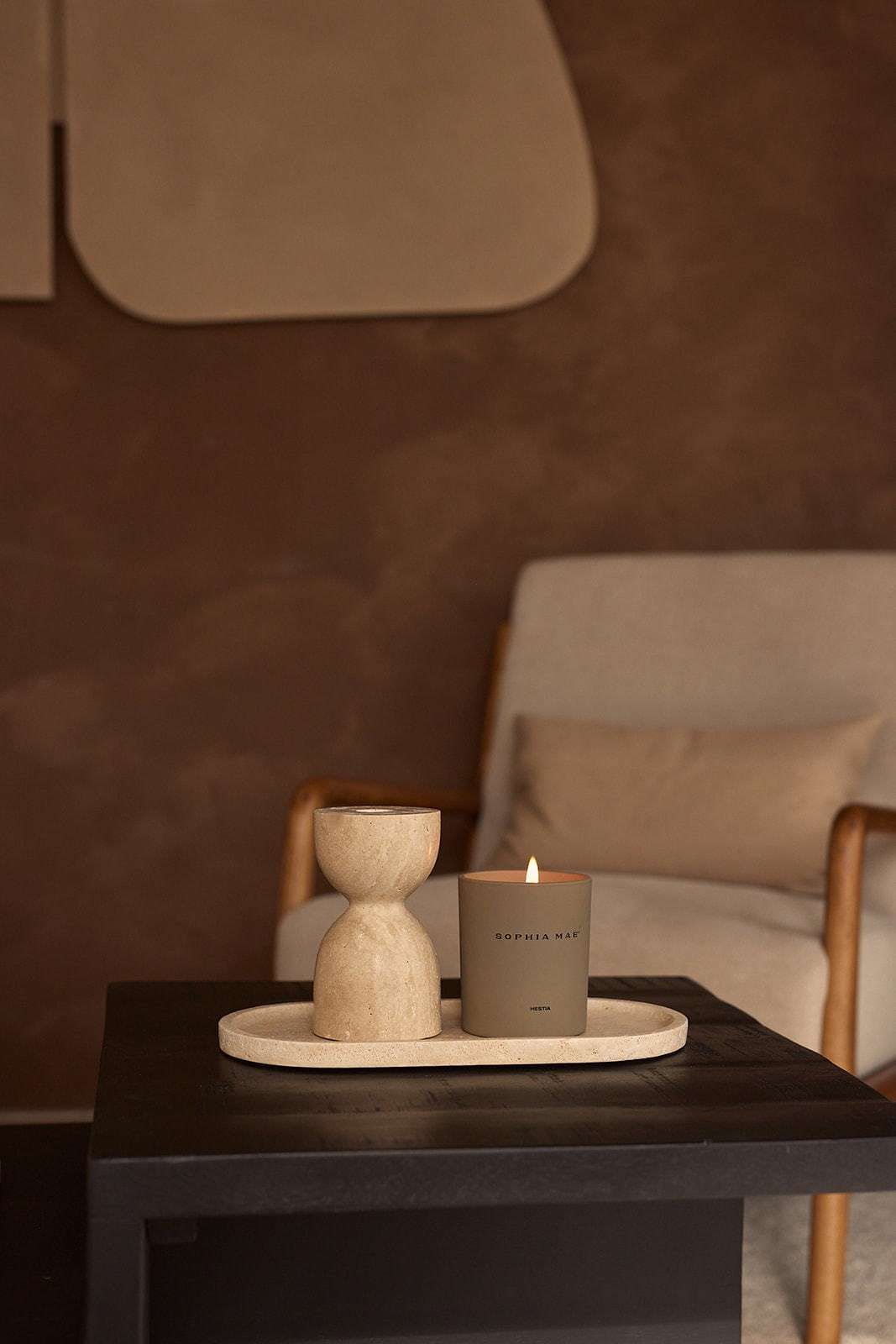 MOOISA kandelaar en kaars beige
