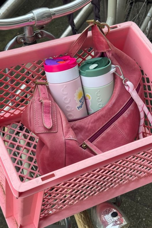 roze en groene Dopper Travelmug