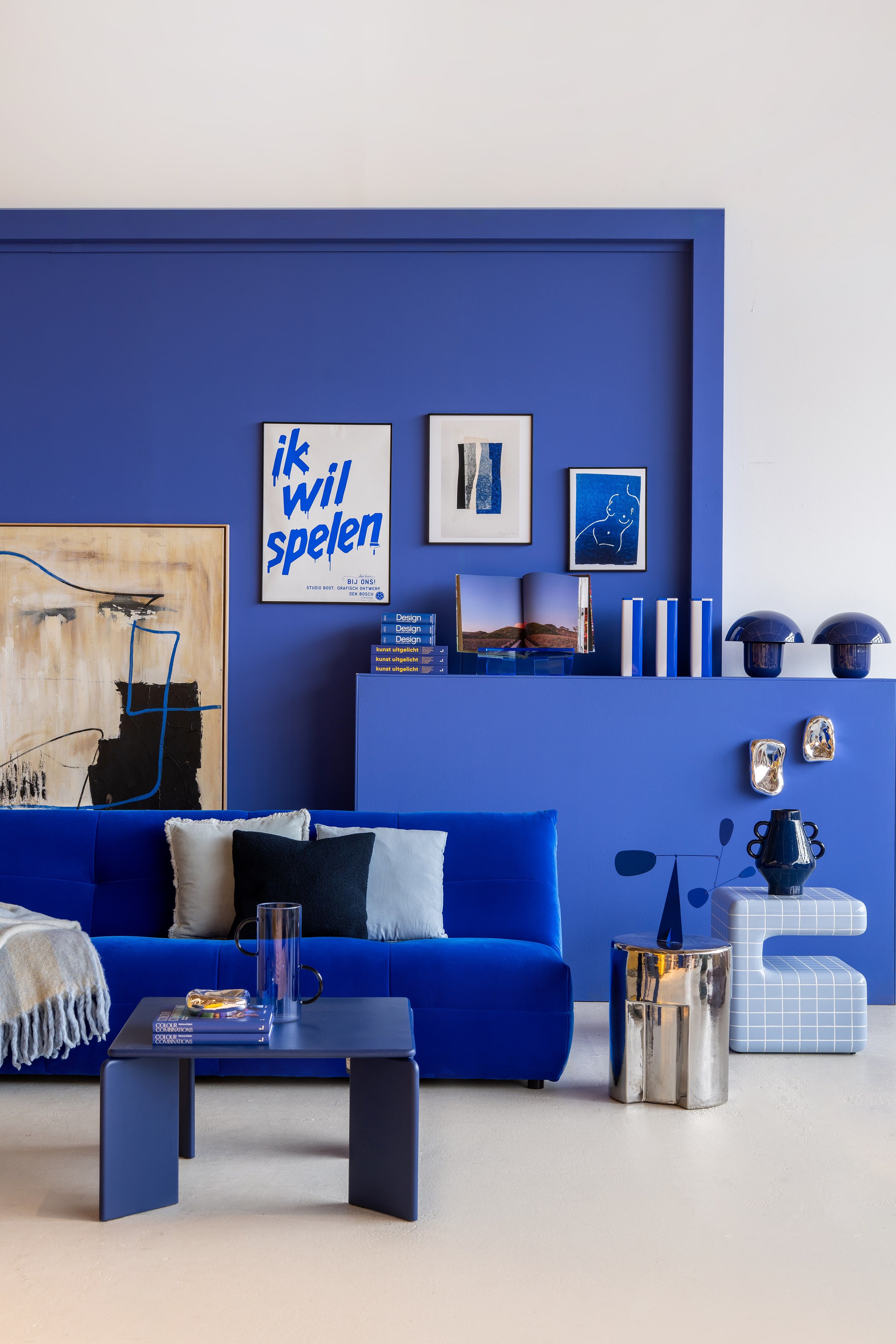 Woonkamer in blauw tinten