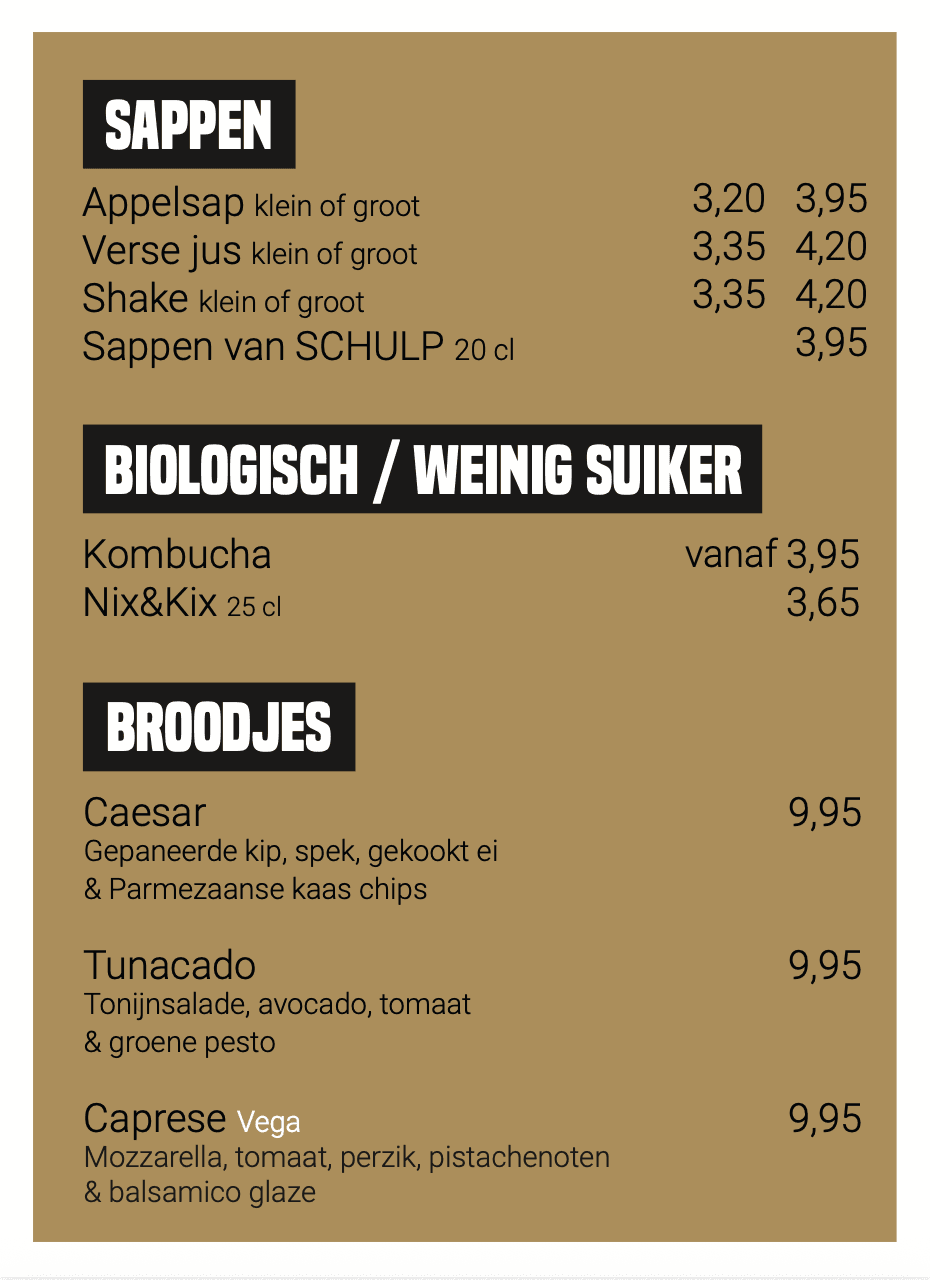 Menukaart met gerechten