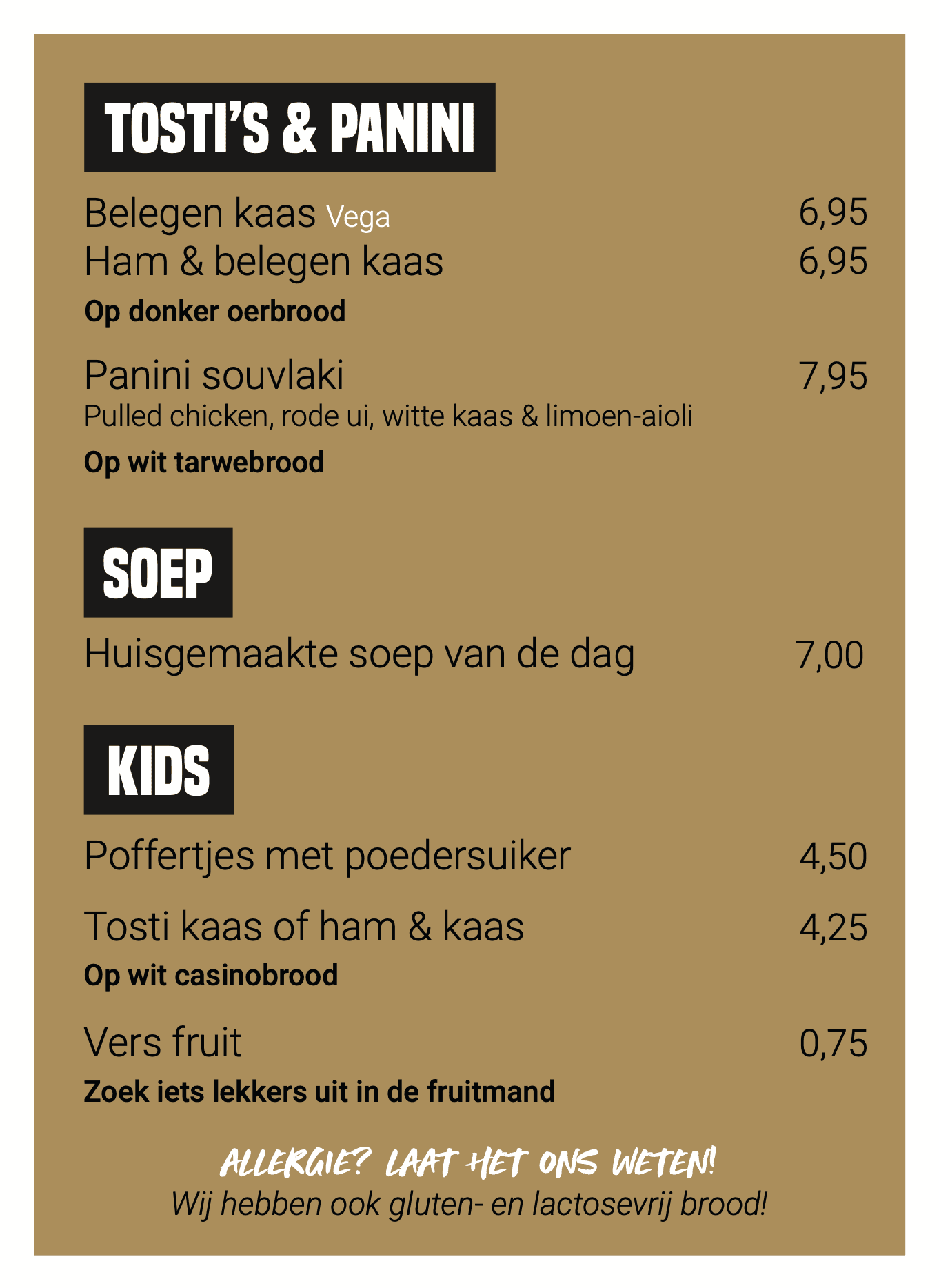 Menukaart met gerechten