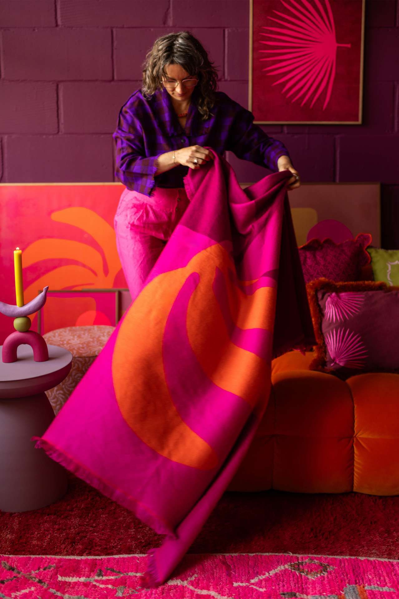 Enkel art plaid roze oranje met banaan print