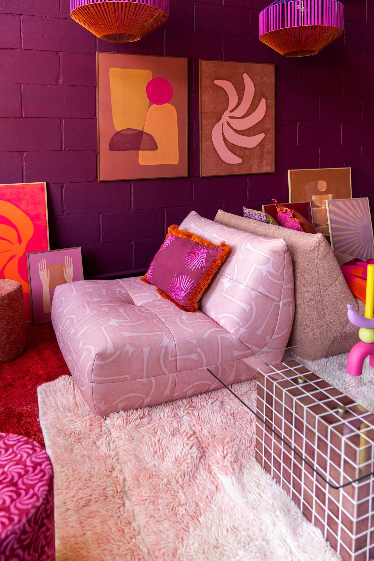 Enkel Art roze Flynn fauteuil met print