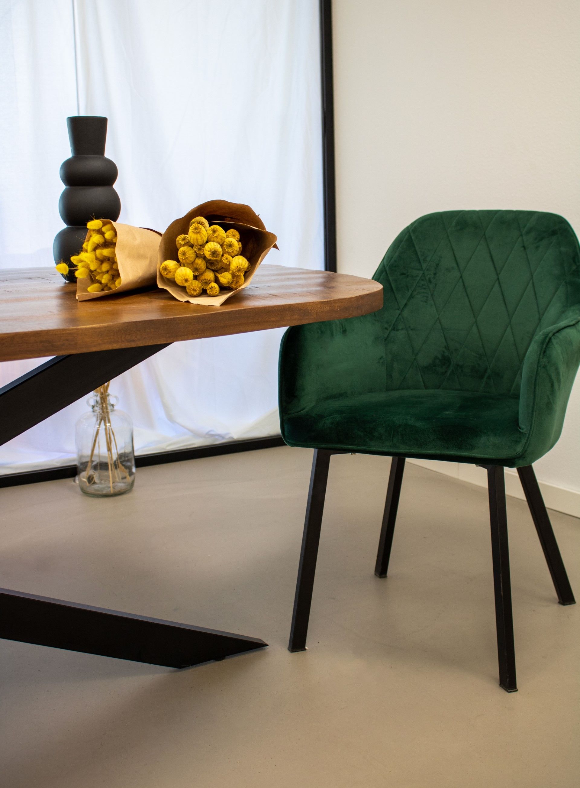 Kick Collection fluweel groene stoel