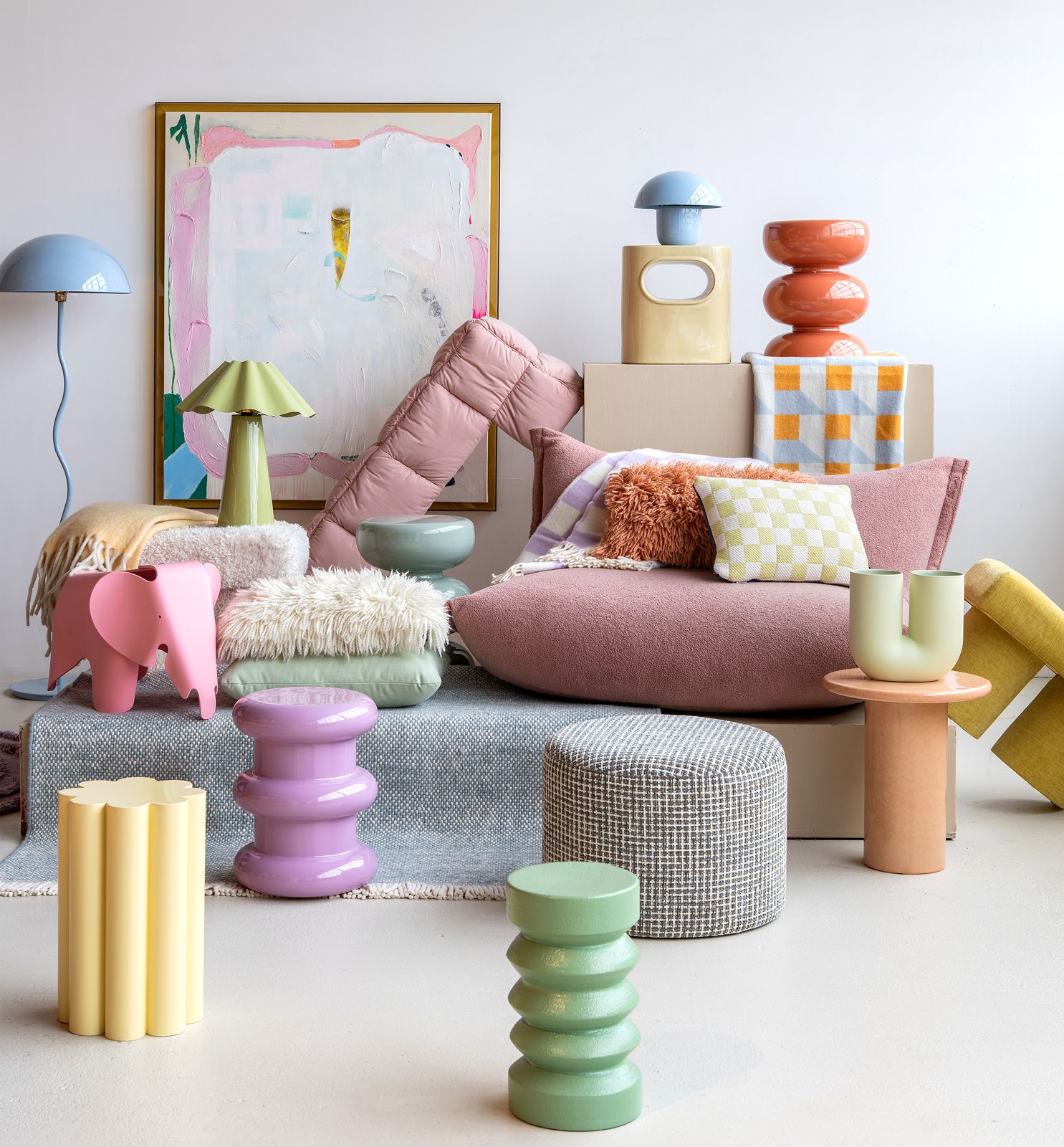 Woonitems en accessoires in pastelkleuren