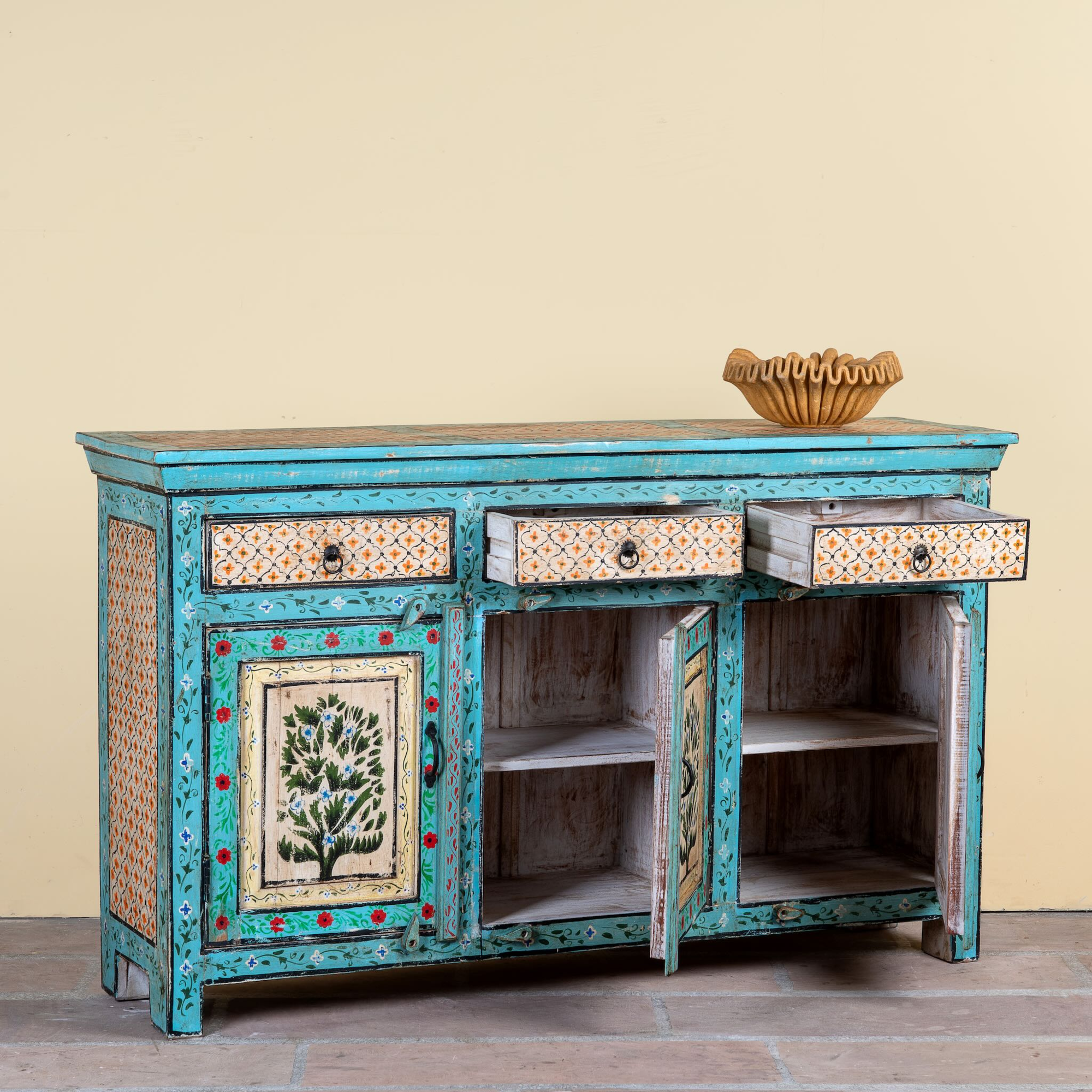 Kaveh - Handbeschilderd Oud Houten Dressoir 