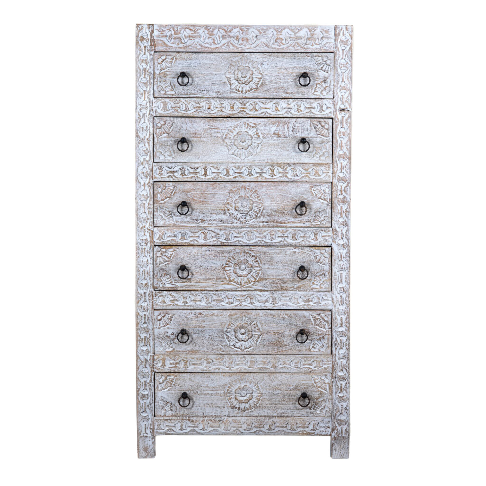 Abhi - Handgesneden Mangohouten Ladenkast Wit