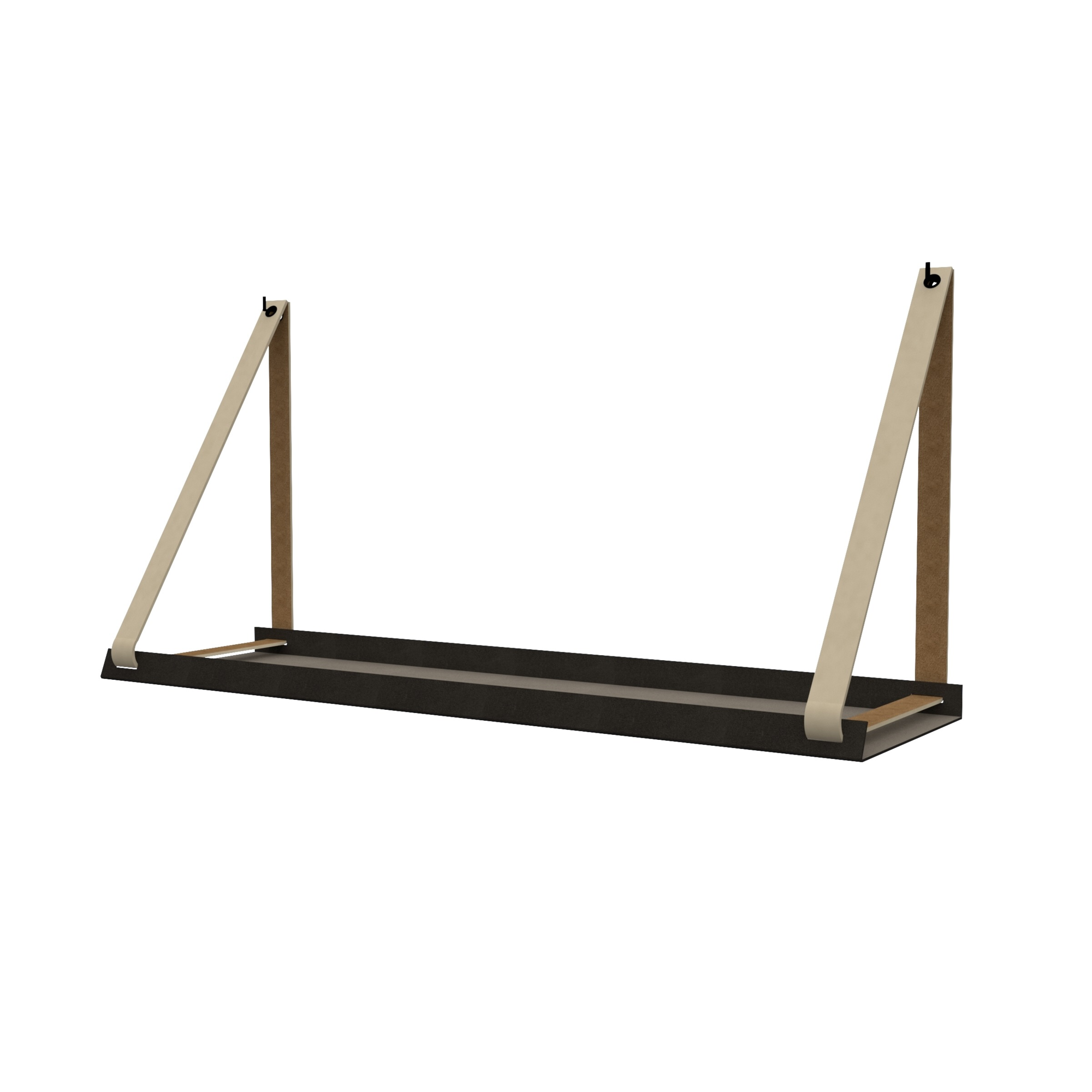 Stalen wandplank 70x20cm - incl. leren plankdragers