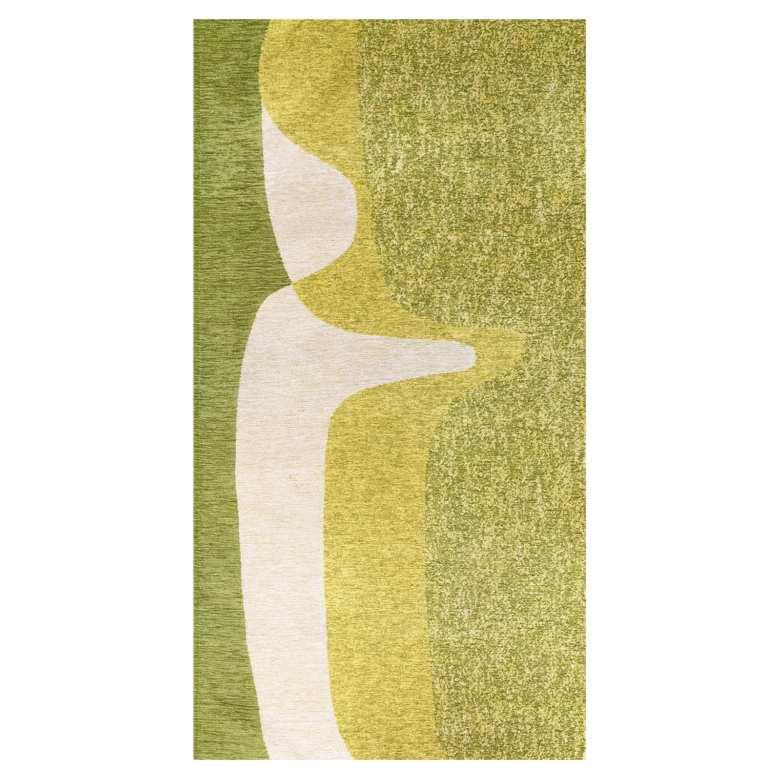 Rechthoekig groen tapijt met abstract patroon en geometrische vormen