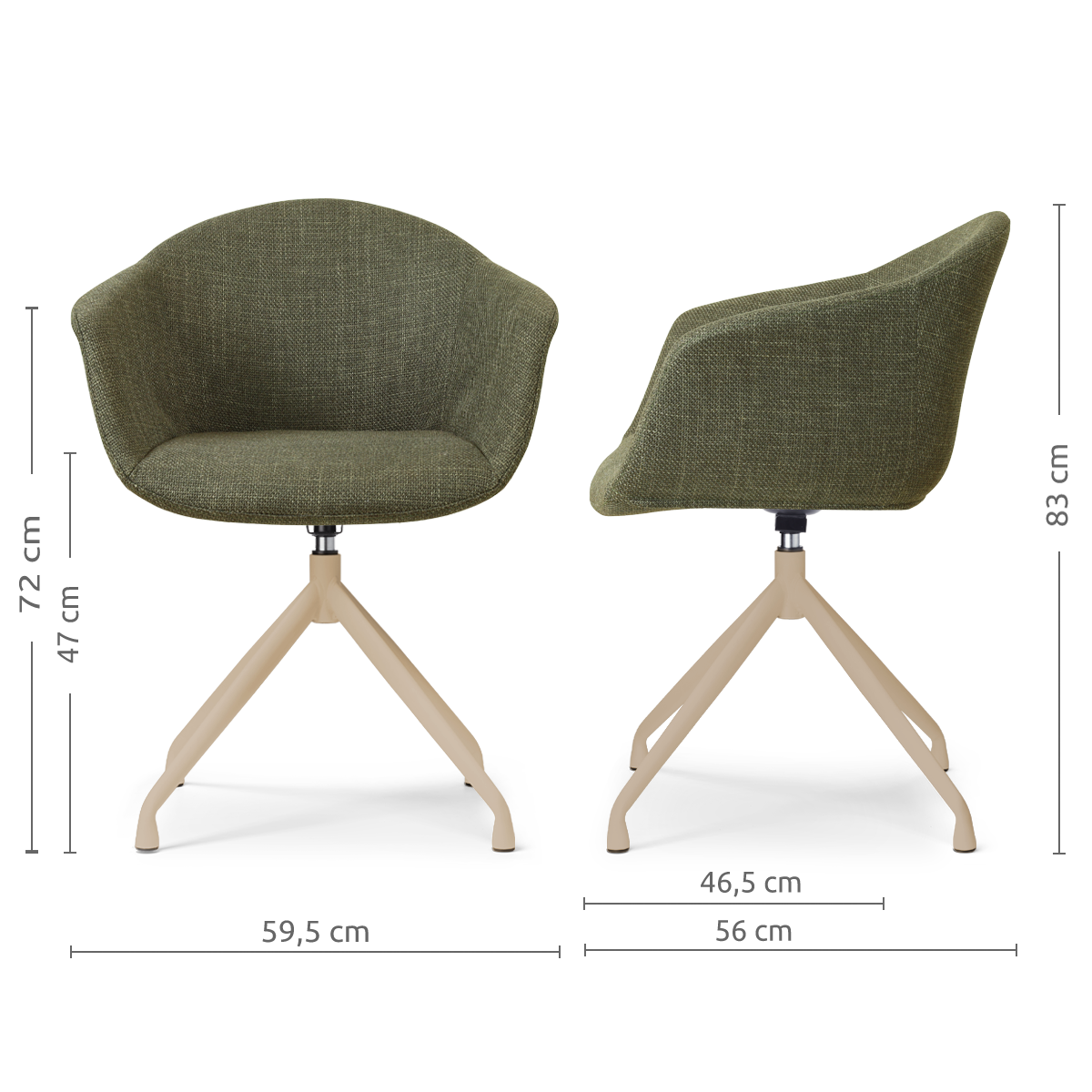Draaibare eetkamerstoel Nola-Otis met armleuningen - beige onderstel