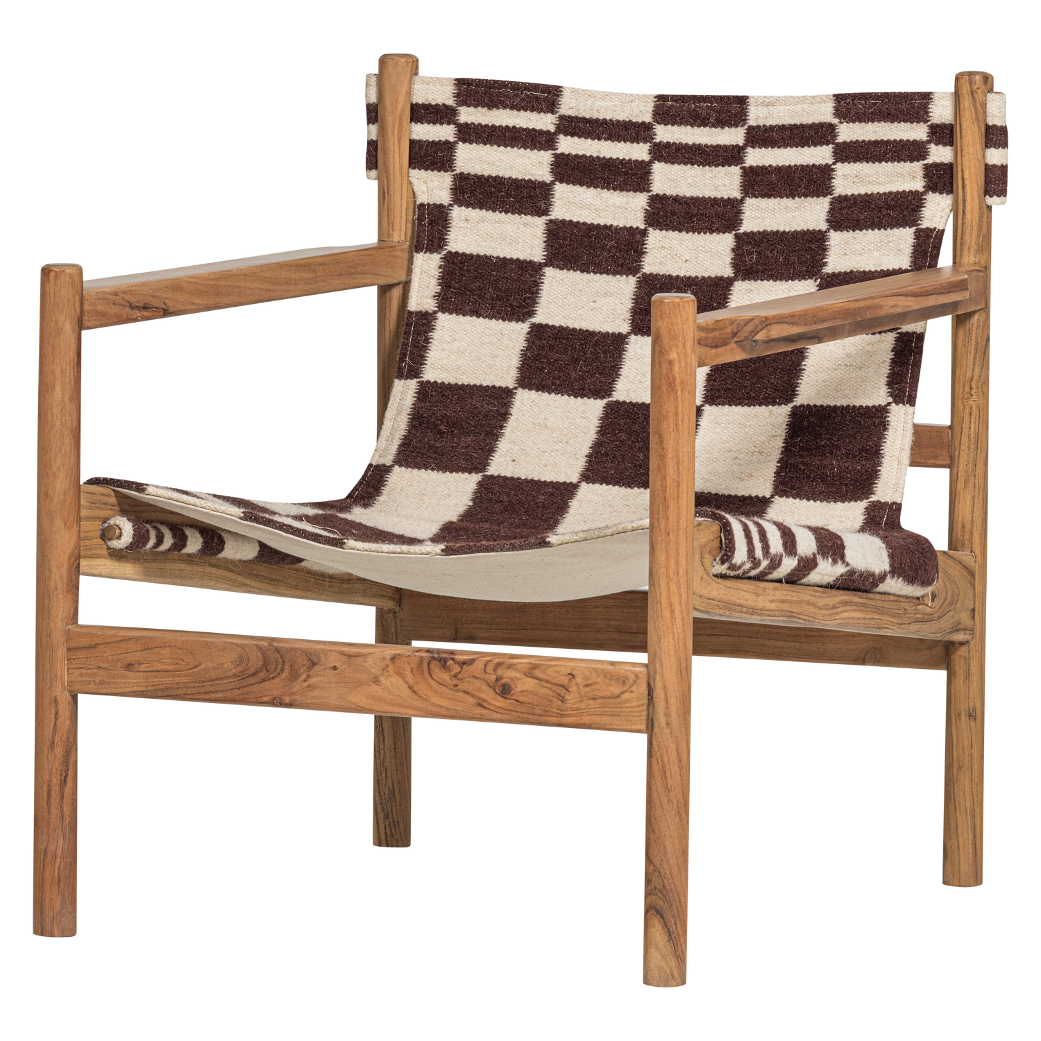 Zano fauteuil hout bruin met kelim zitting naturel