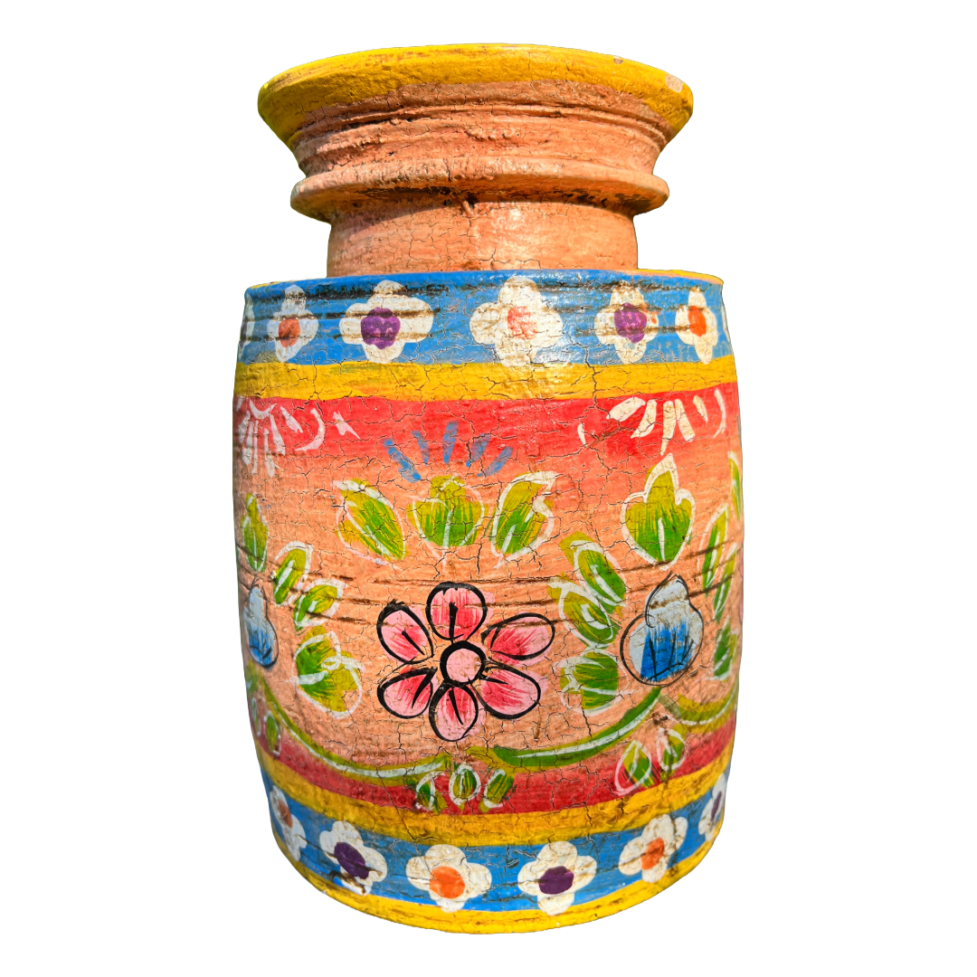 Oude houten pot Handbeschilderd L