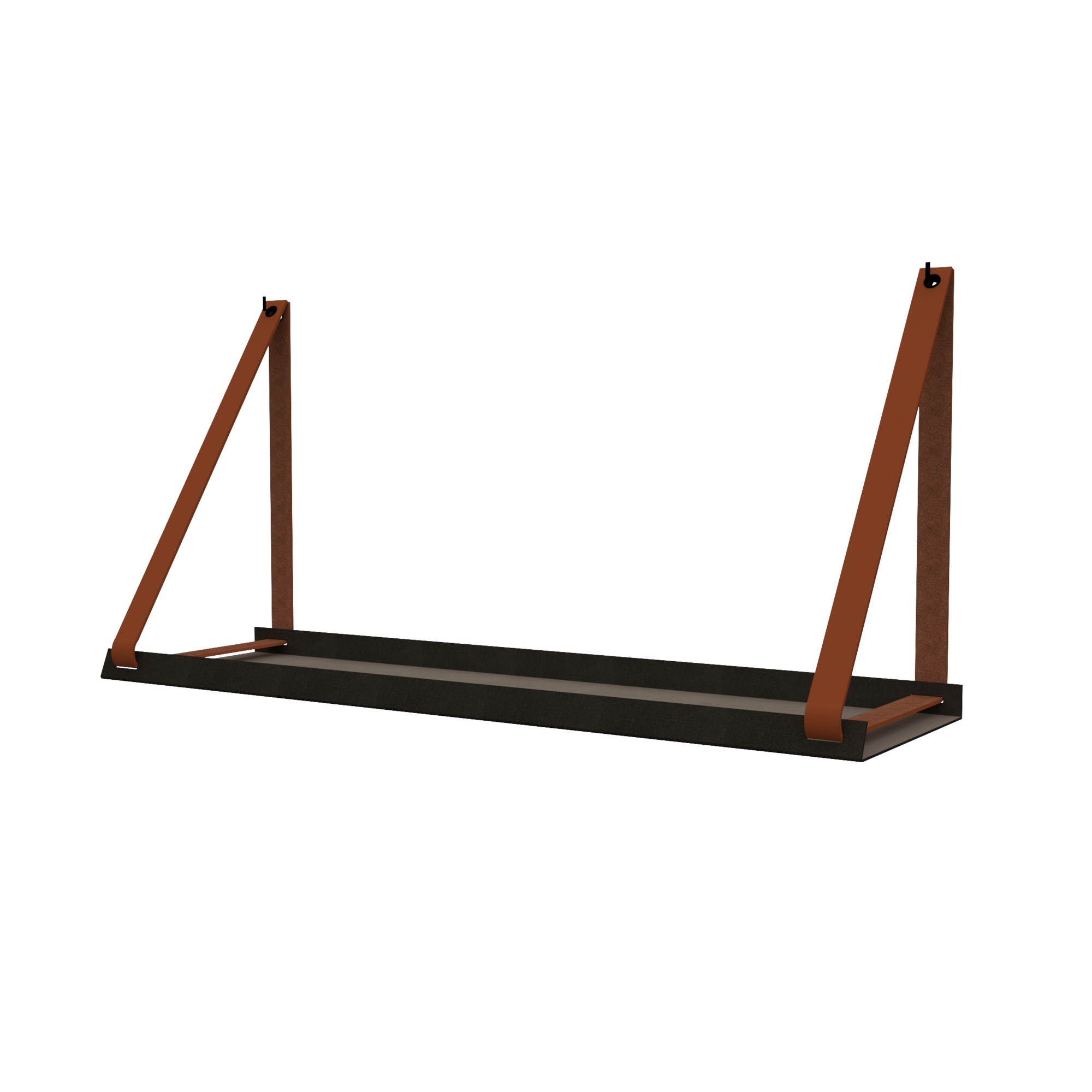 Stalen wandplank 70x20cm - incl. leren plankdragers