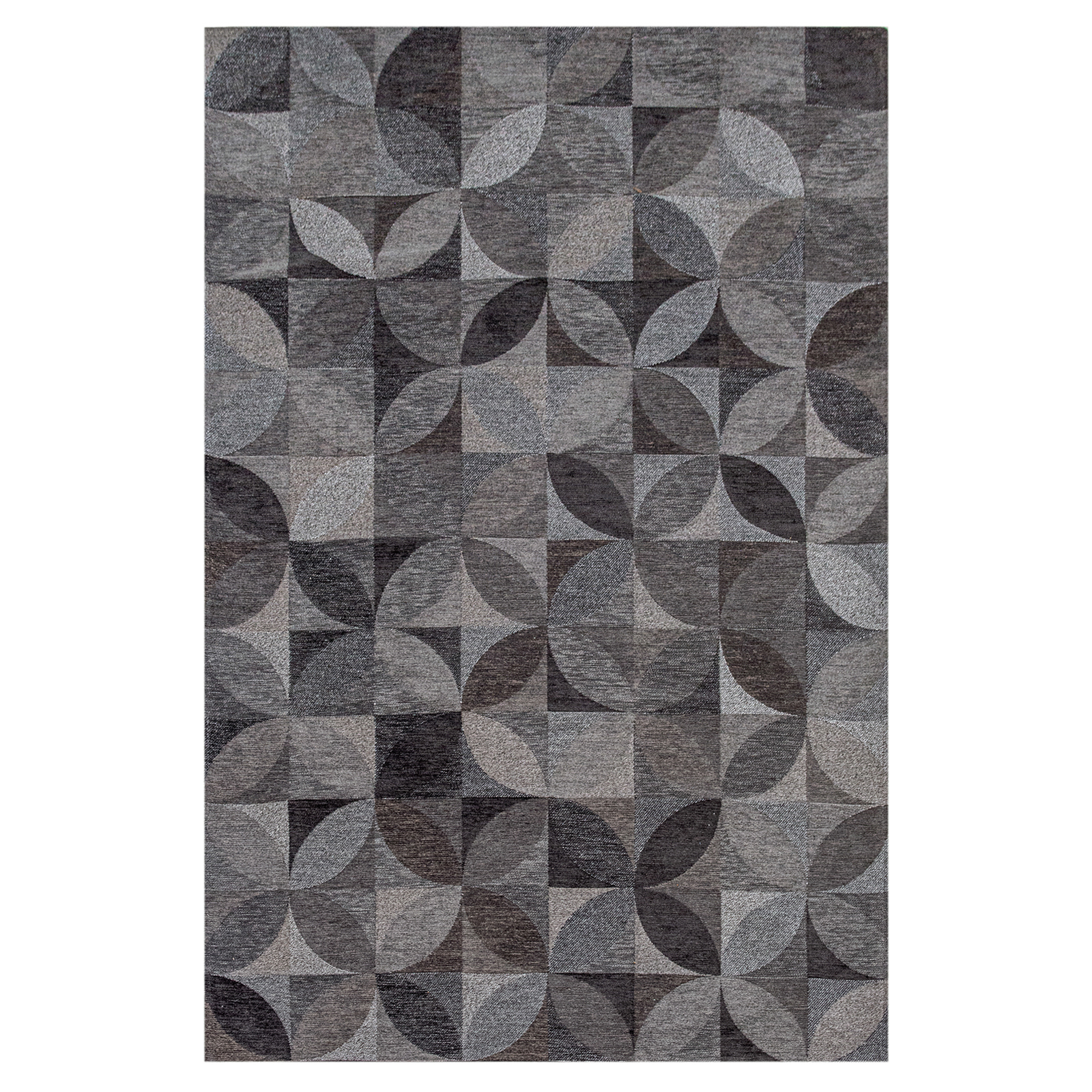 Grijs en zwart Rondo grafisch vloerkleed met abstract bladermotief