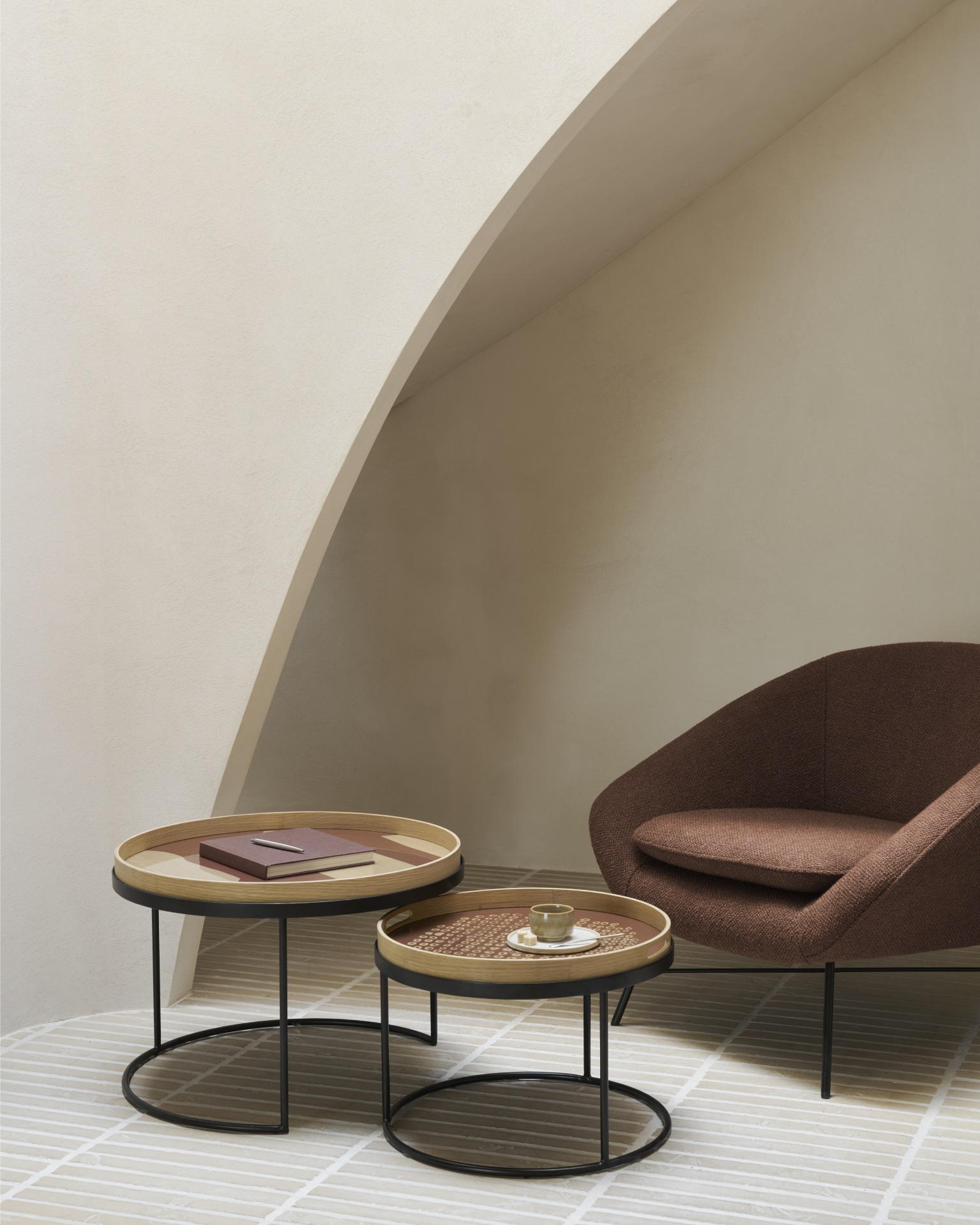 Second Nature glazen dienblad rond  - auburn