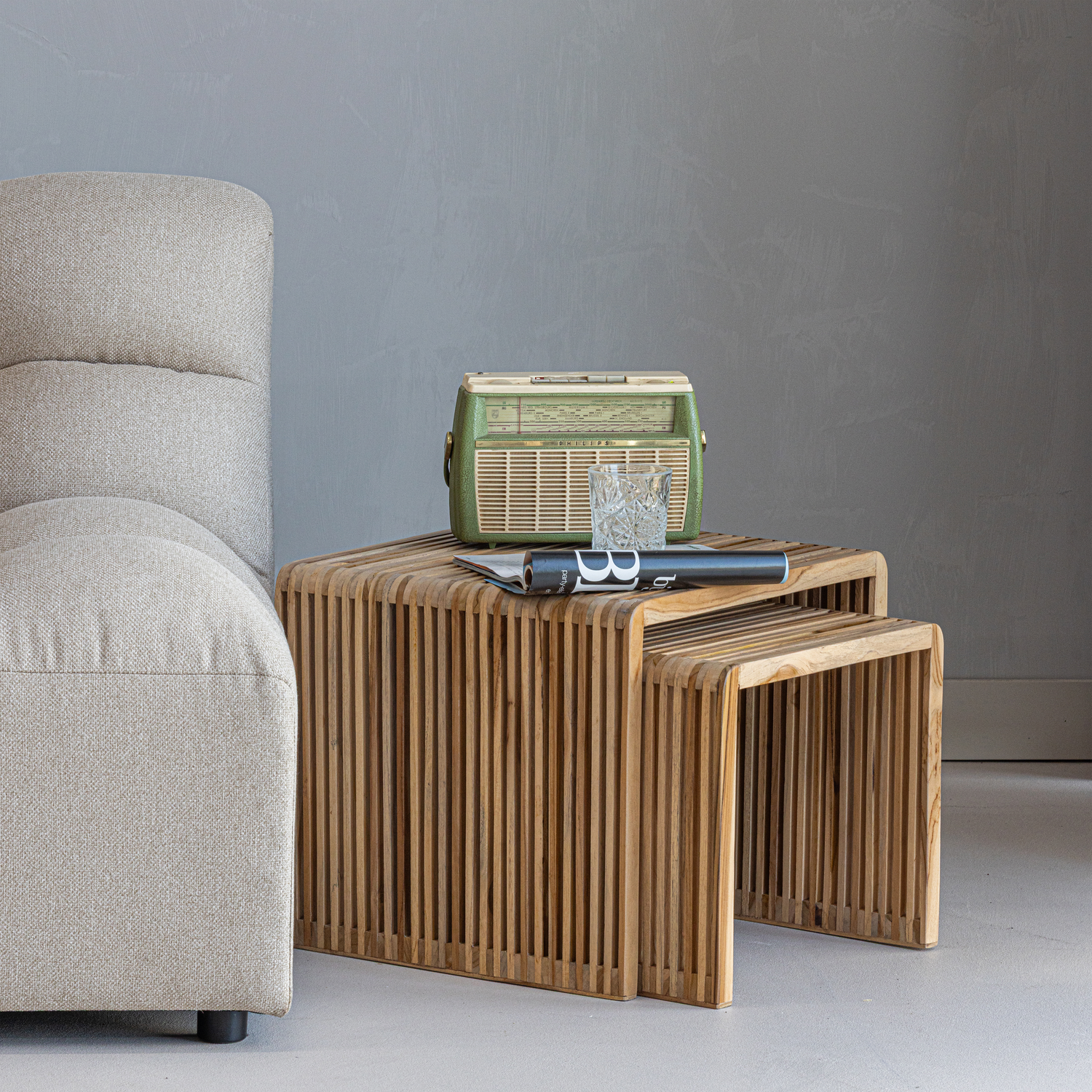 Jasmijn bijzettafel recycled teak naturel - set van 2