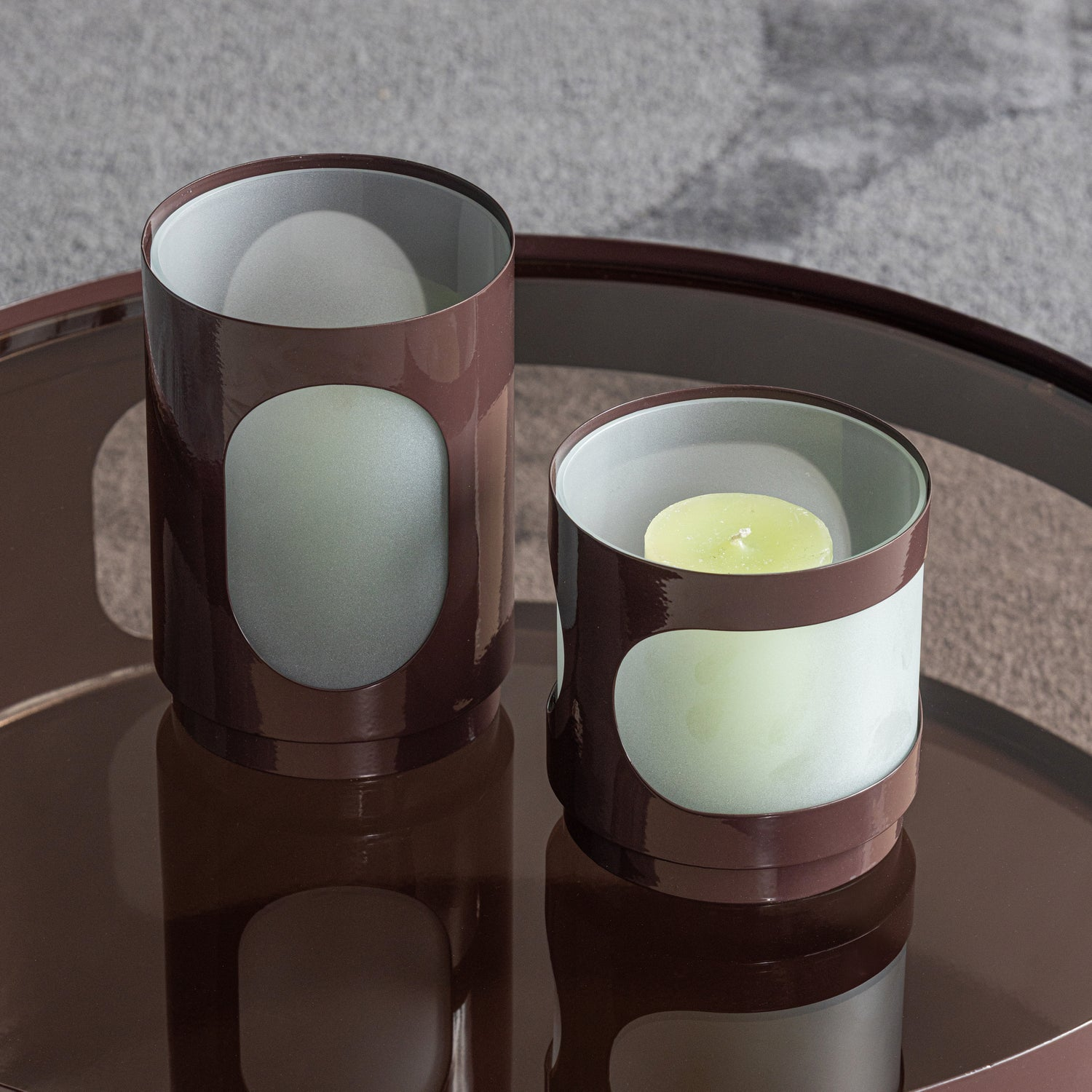 Tavo windlichten metaal/glas bruin - set van 2