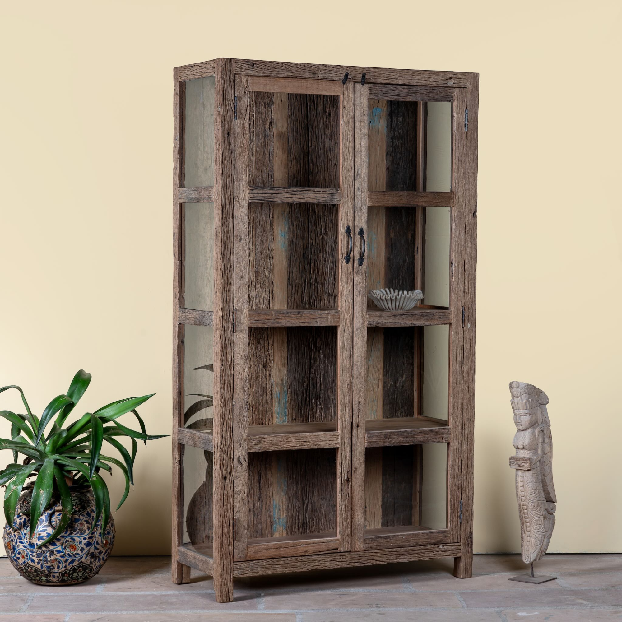 Aarush - Vitrinekast van Gerecycled Hout met Glas