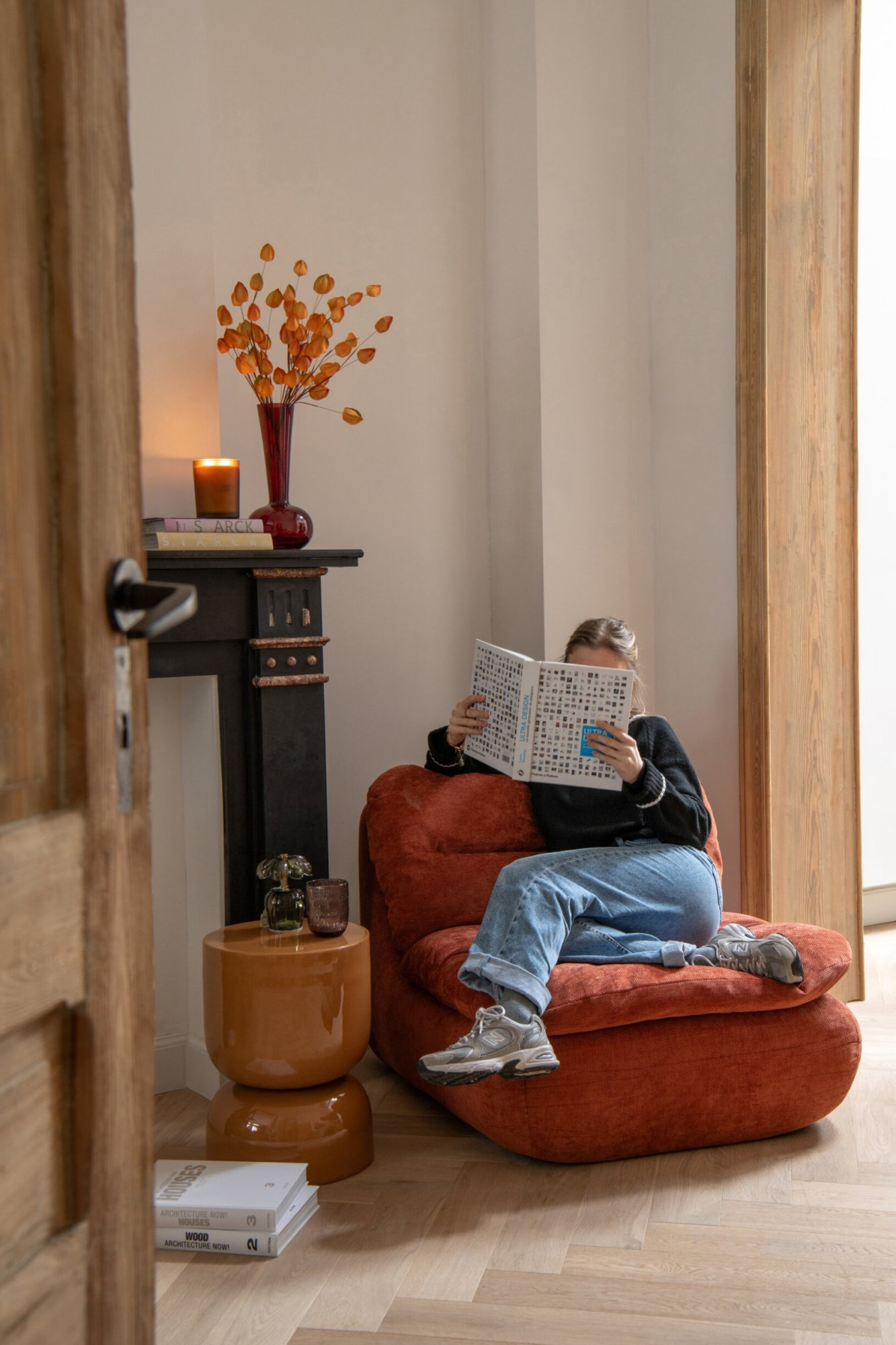 Loungestoel gecomprimeerd schuim roestbruin j-line