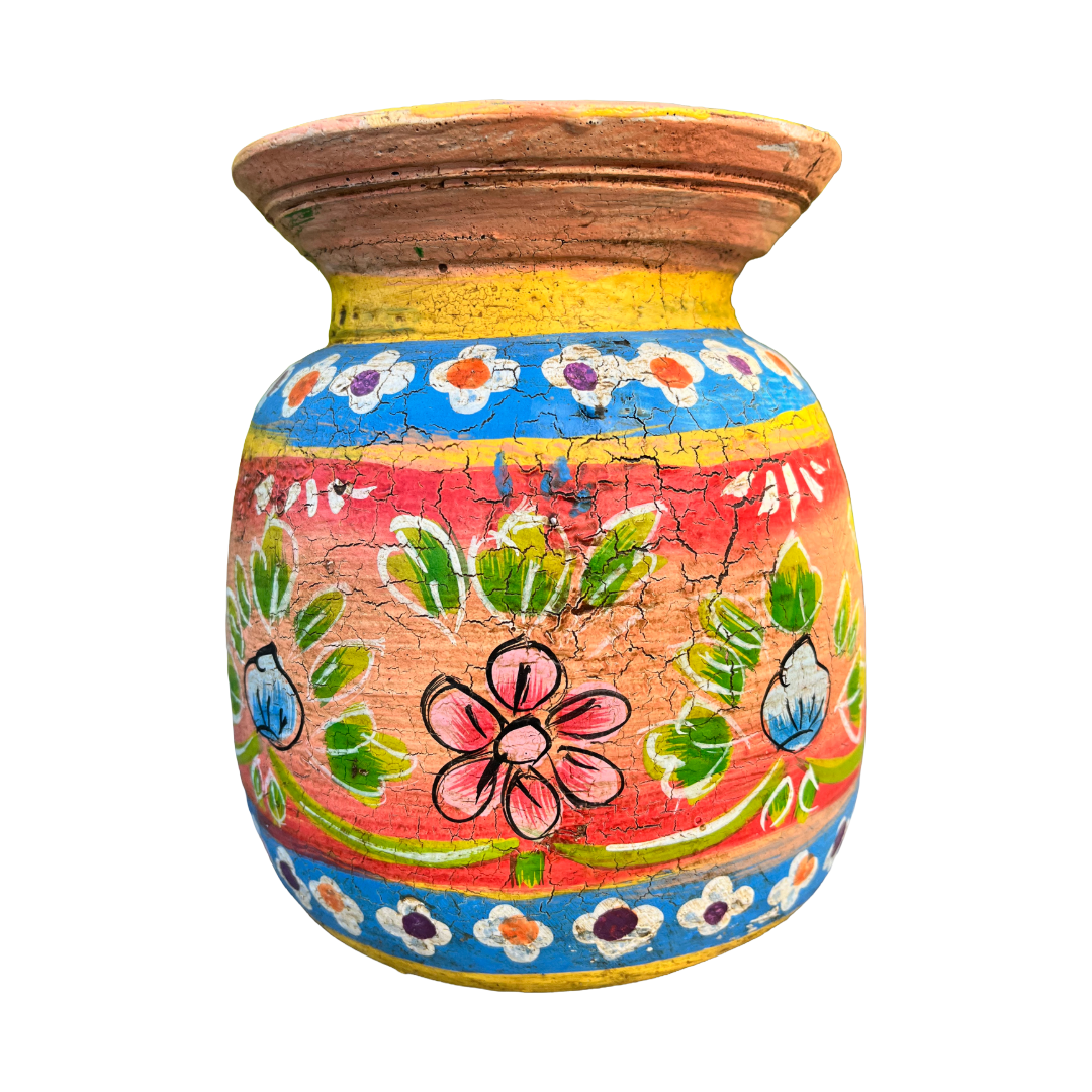 Oude houten pot Handbeschilderd L