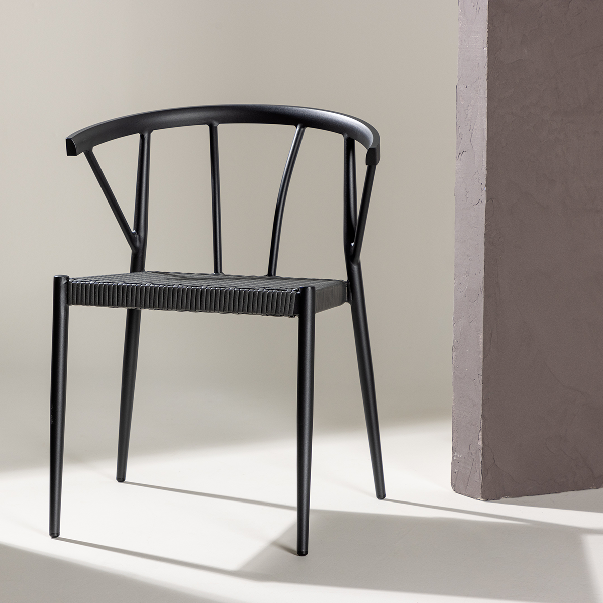 Aluminium tuinstoel zwart Julian- rattan zitting - set van 2