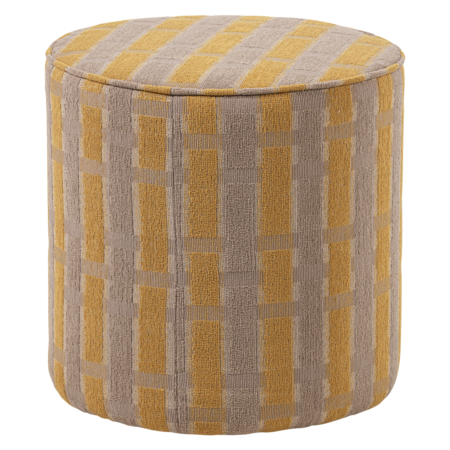 Sarli poef hoog ruit dessin chenille taupe/geel [fsc]