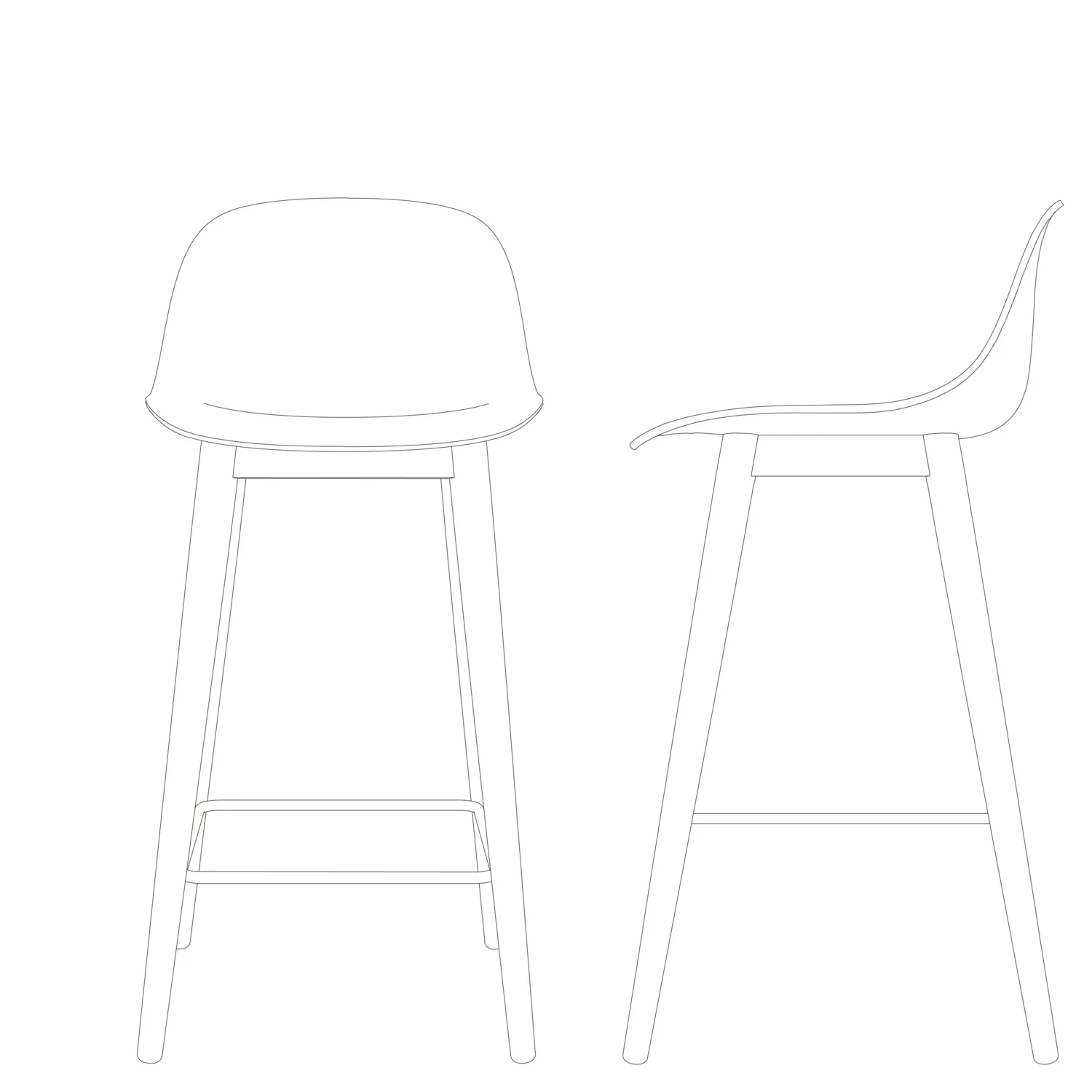 Muuto barkruk met rugleuning Fiber Counter Stool Wood Base