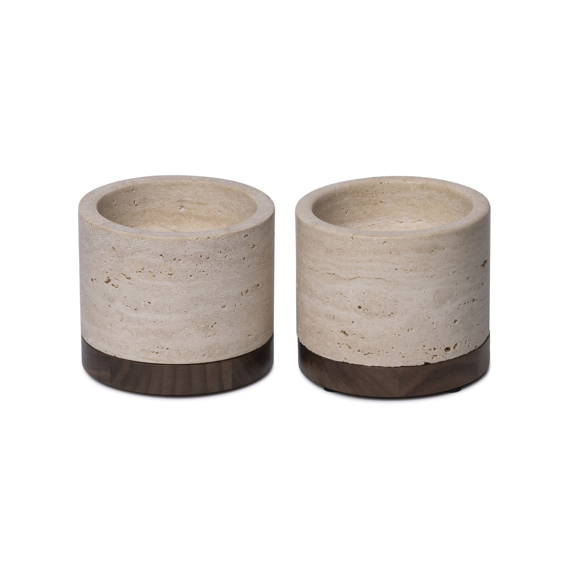 Travertine kaarshouder incl. hout plateau