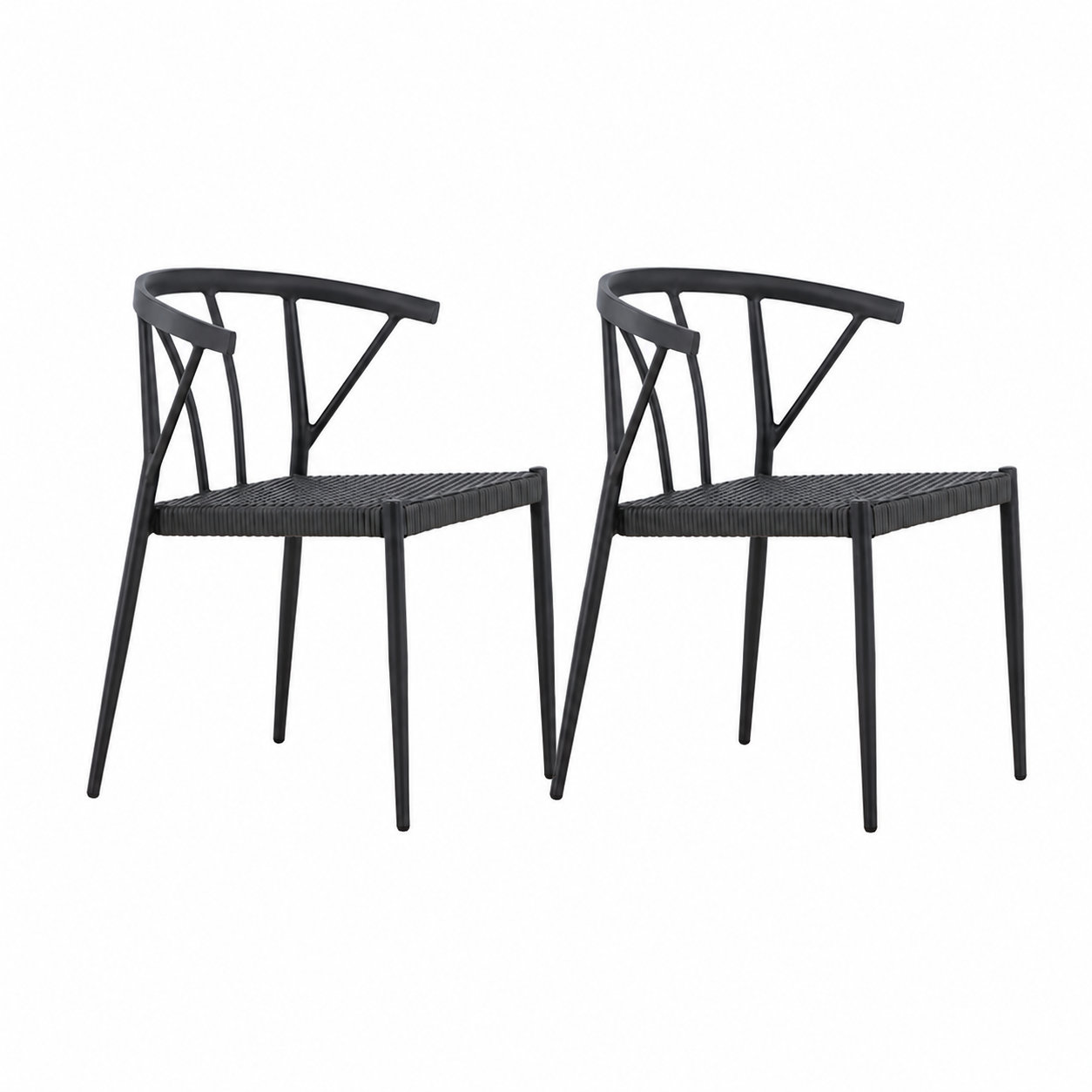 Aluminium tuinstoel zwart Julian- rattan zitting - set van 2
