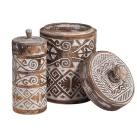 Houten pot met deksel Borneo burned/wit