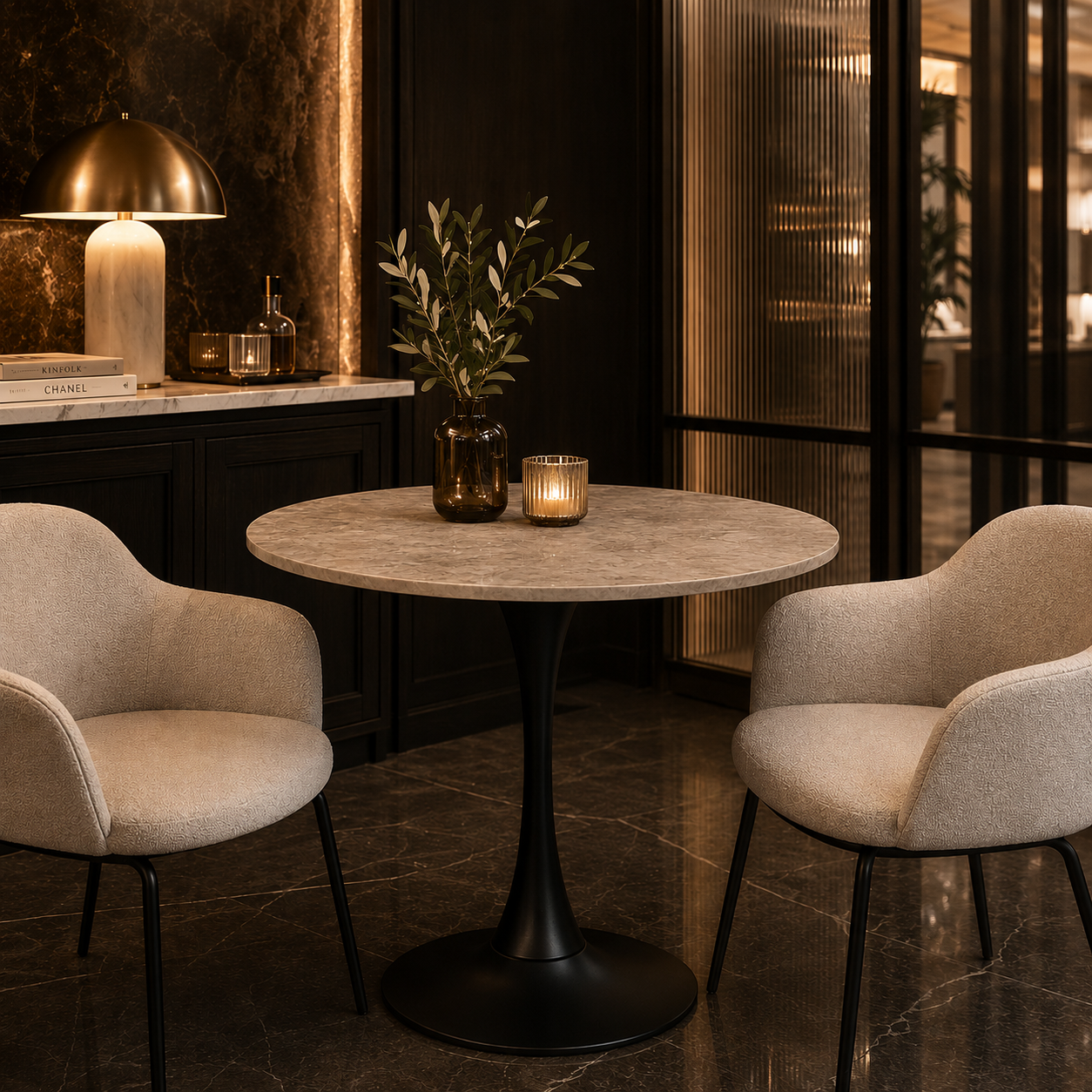 Marly ronde eettafel keramiek wit - Ø90x75 cm