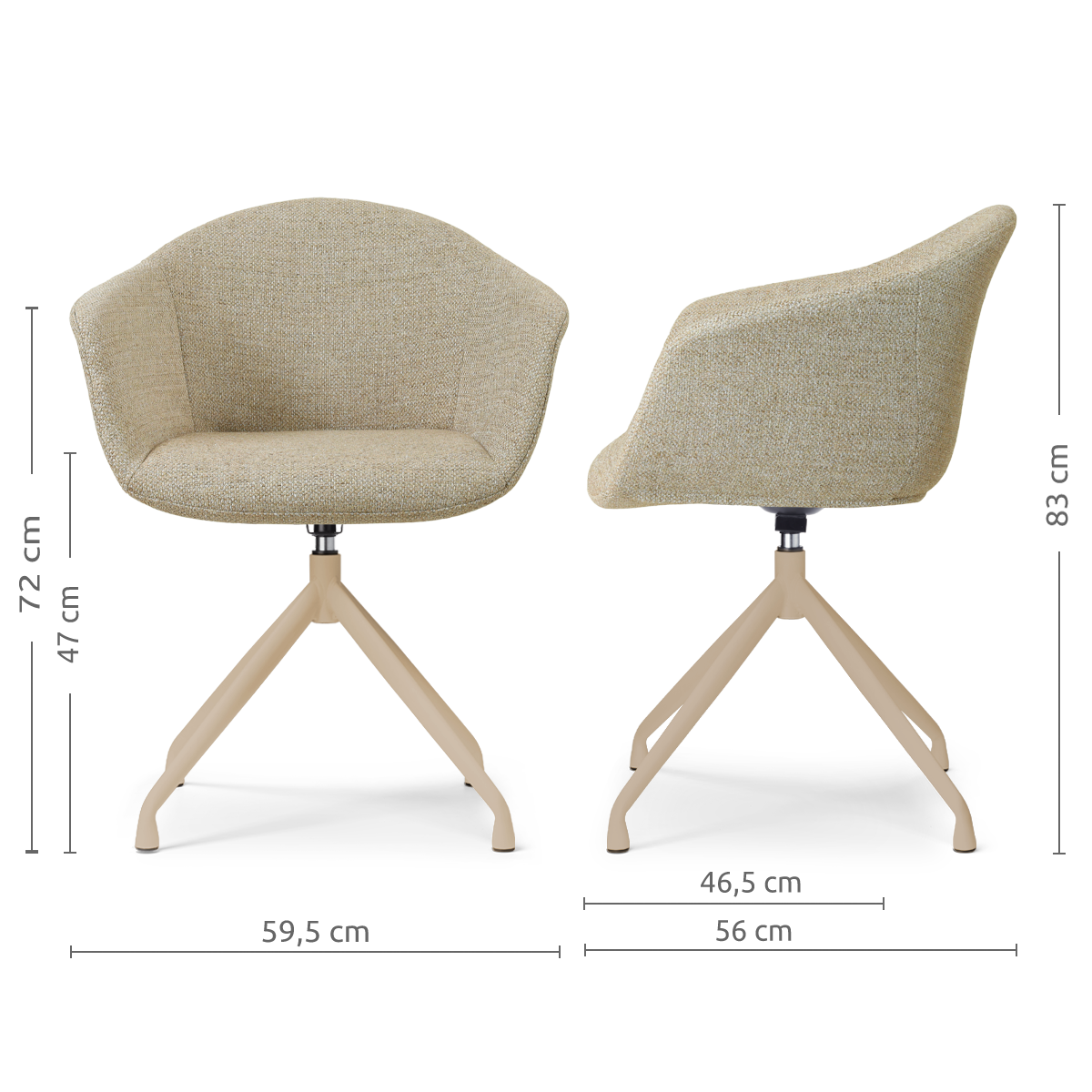 Draaibare eetkamerstoel Nola-Otis met armleuningen - beige onderstel