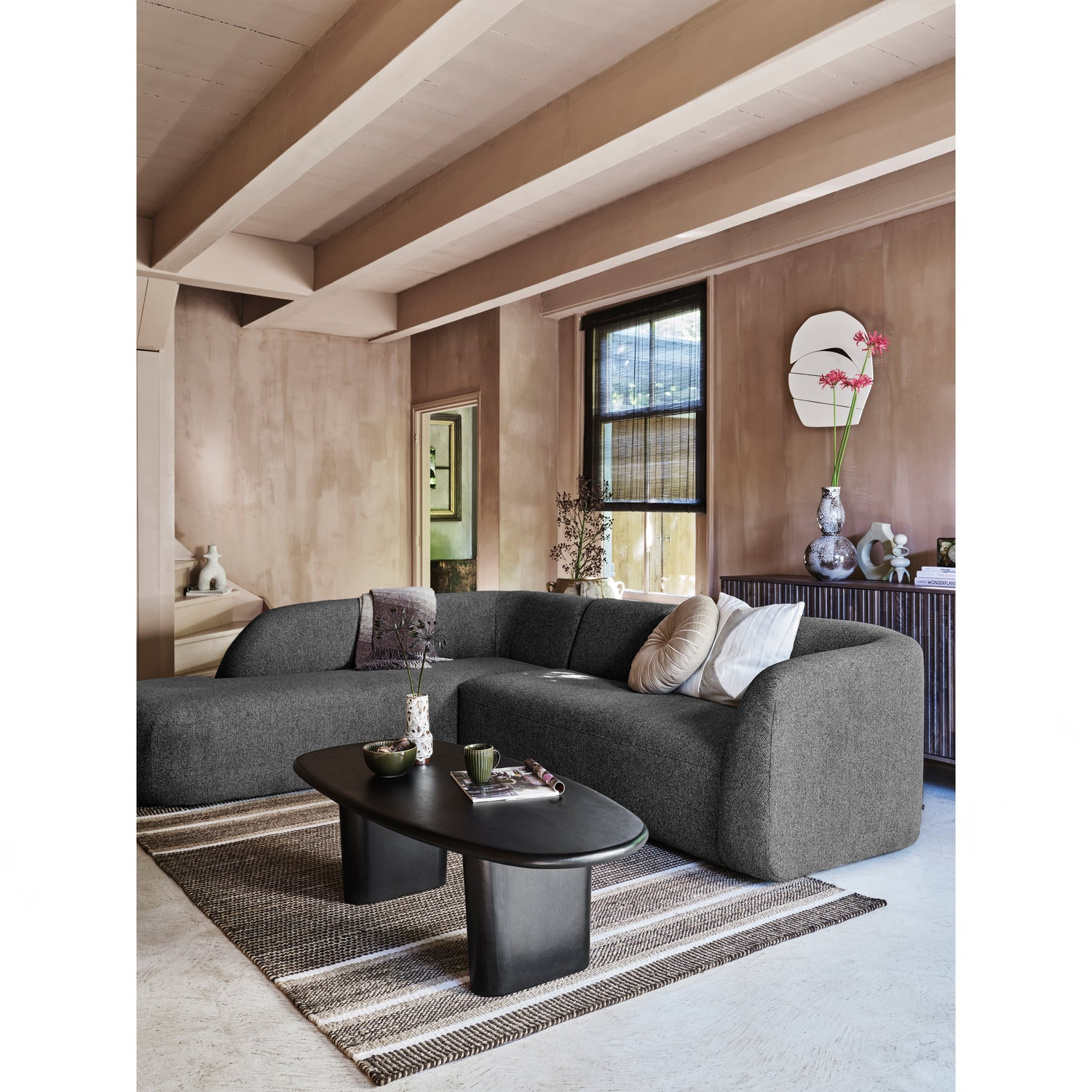 Sloping hoekbank links off white melange