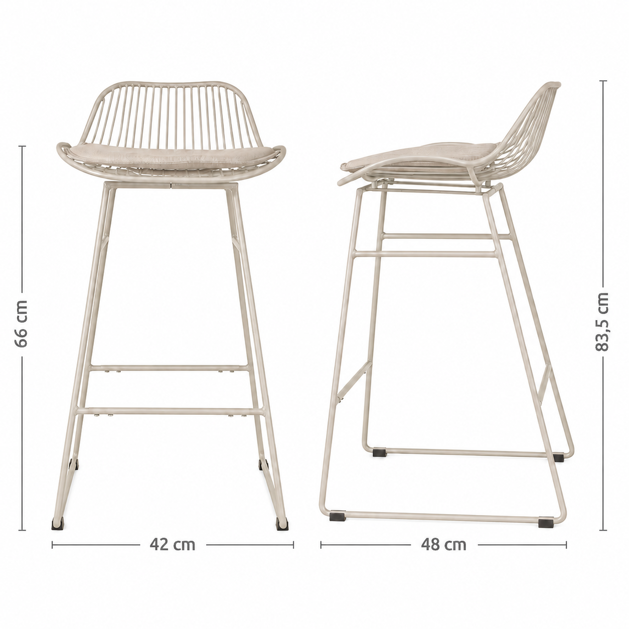 Barkruk Pleun grijsbeige - met zitkussen - 65 cm