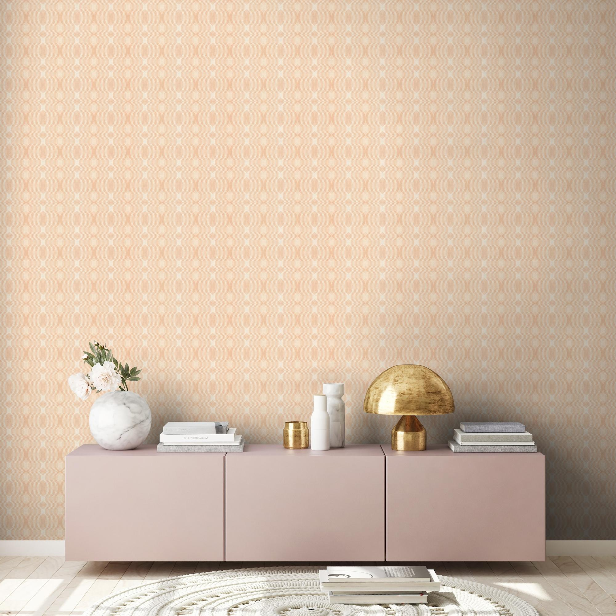 Retrobehang met een geometrisch patroon licht gestructureed - beige, crème, wit